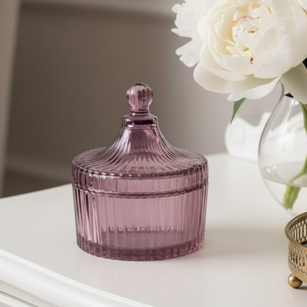 Vintage Amethyst Glass Trinket Pot