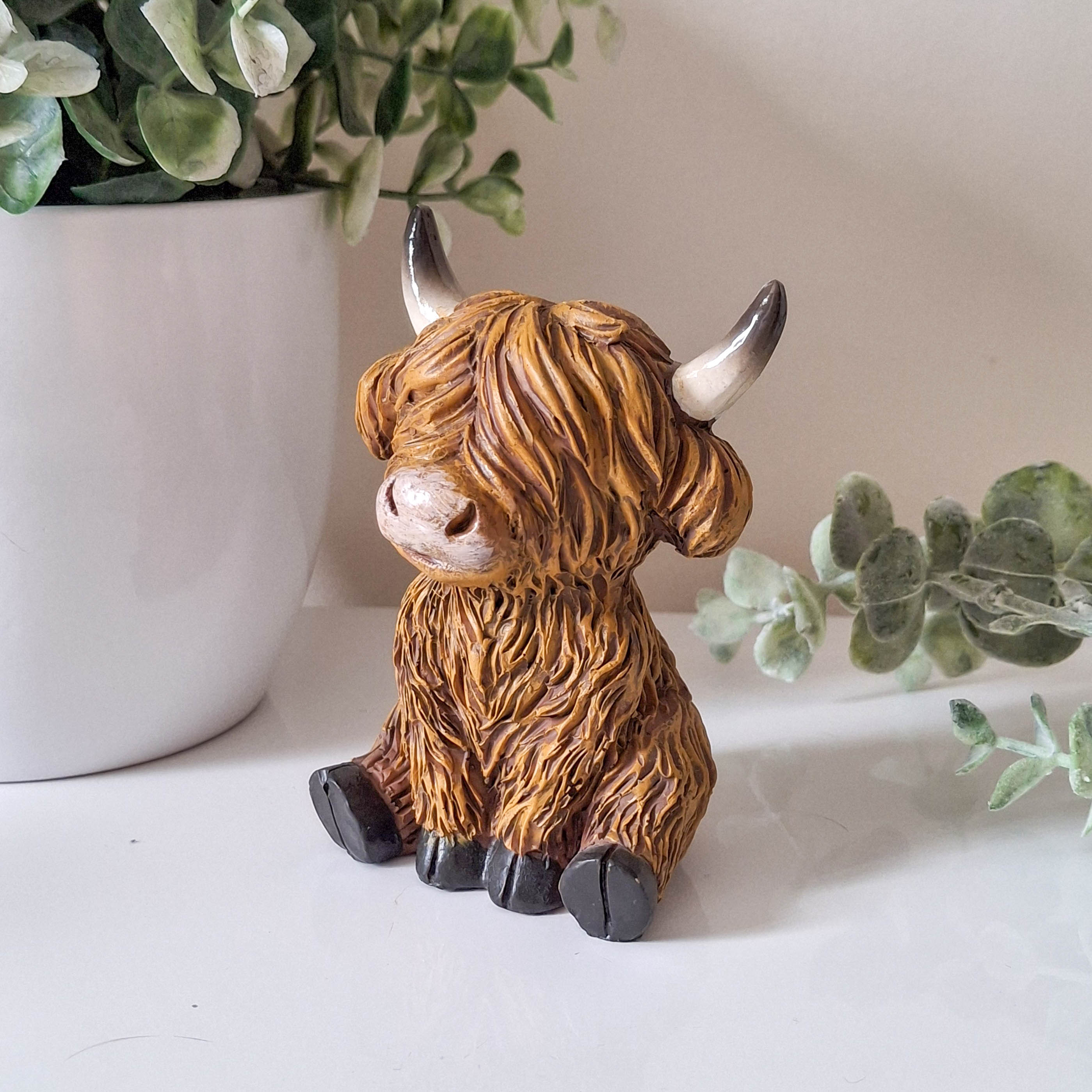 Small Happy Highland Coo Sitting