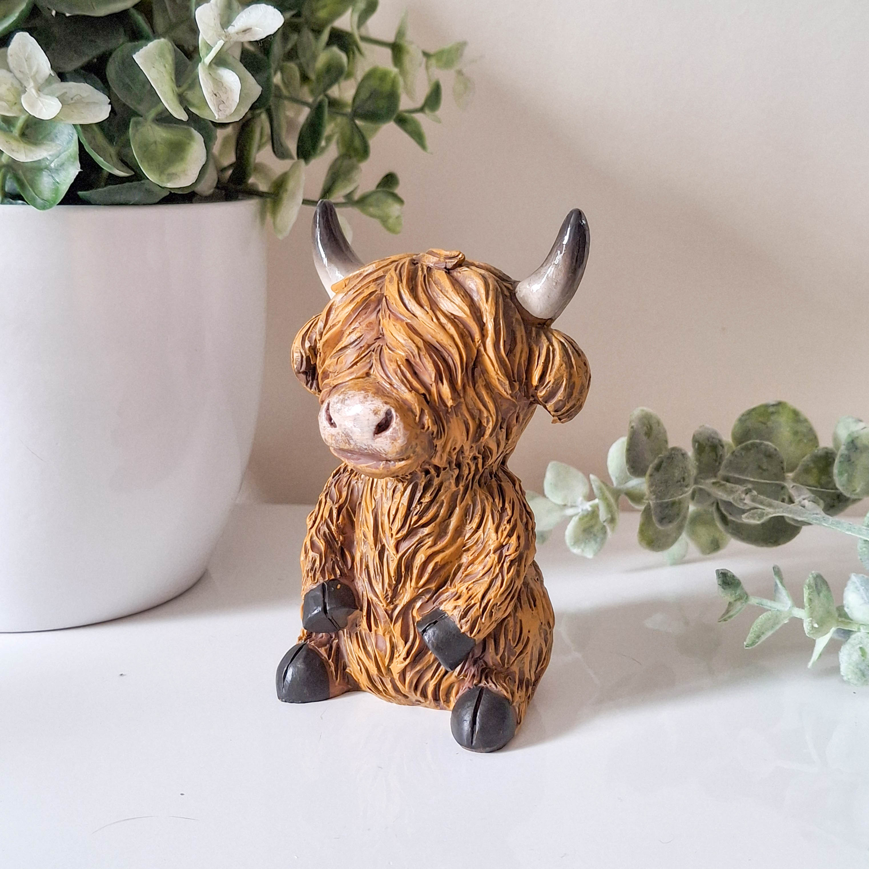 Small Happy Highland Coo Sitting