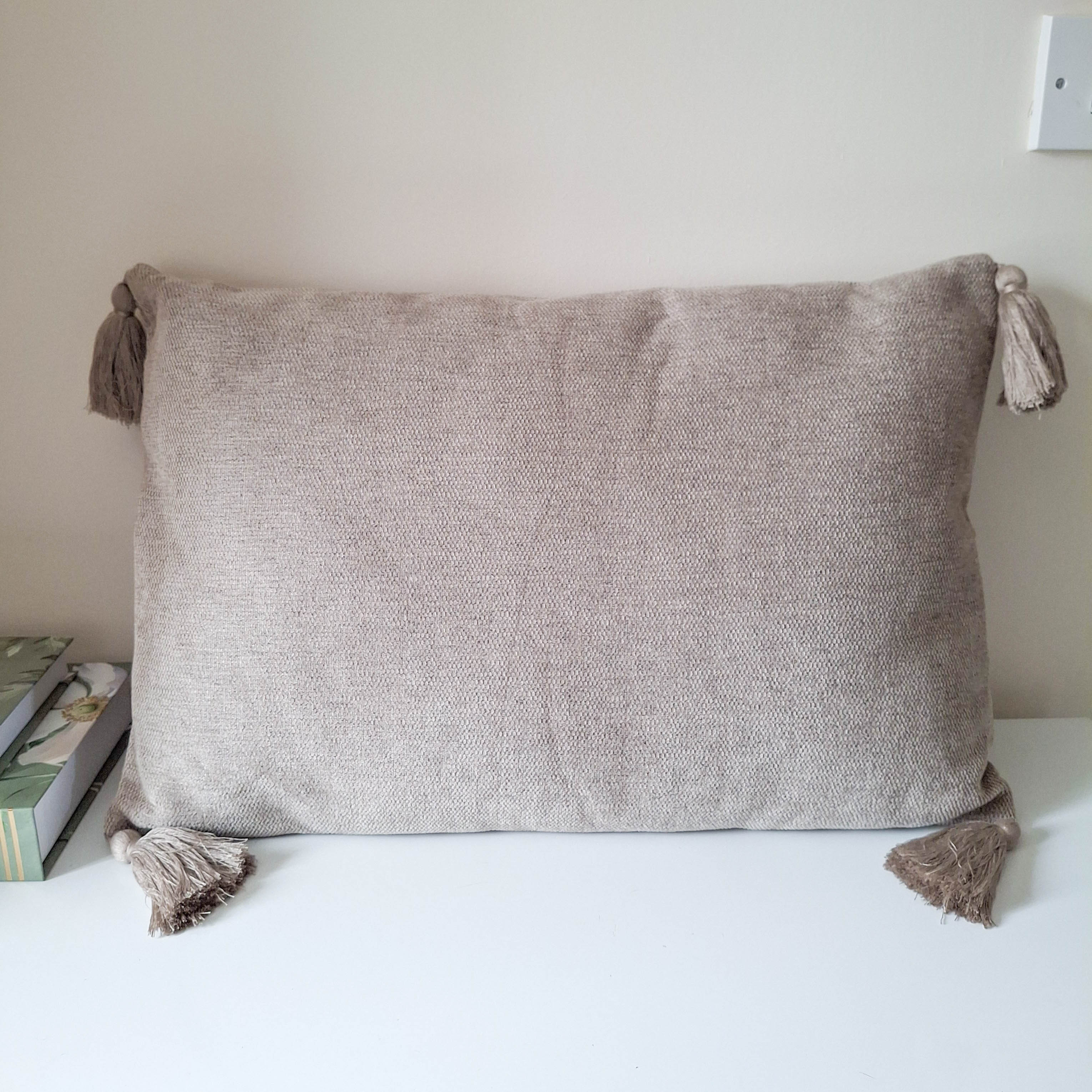 Taupe Tasselled Rectangular Cushion