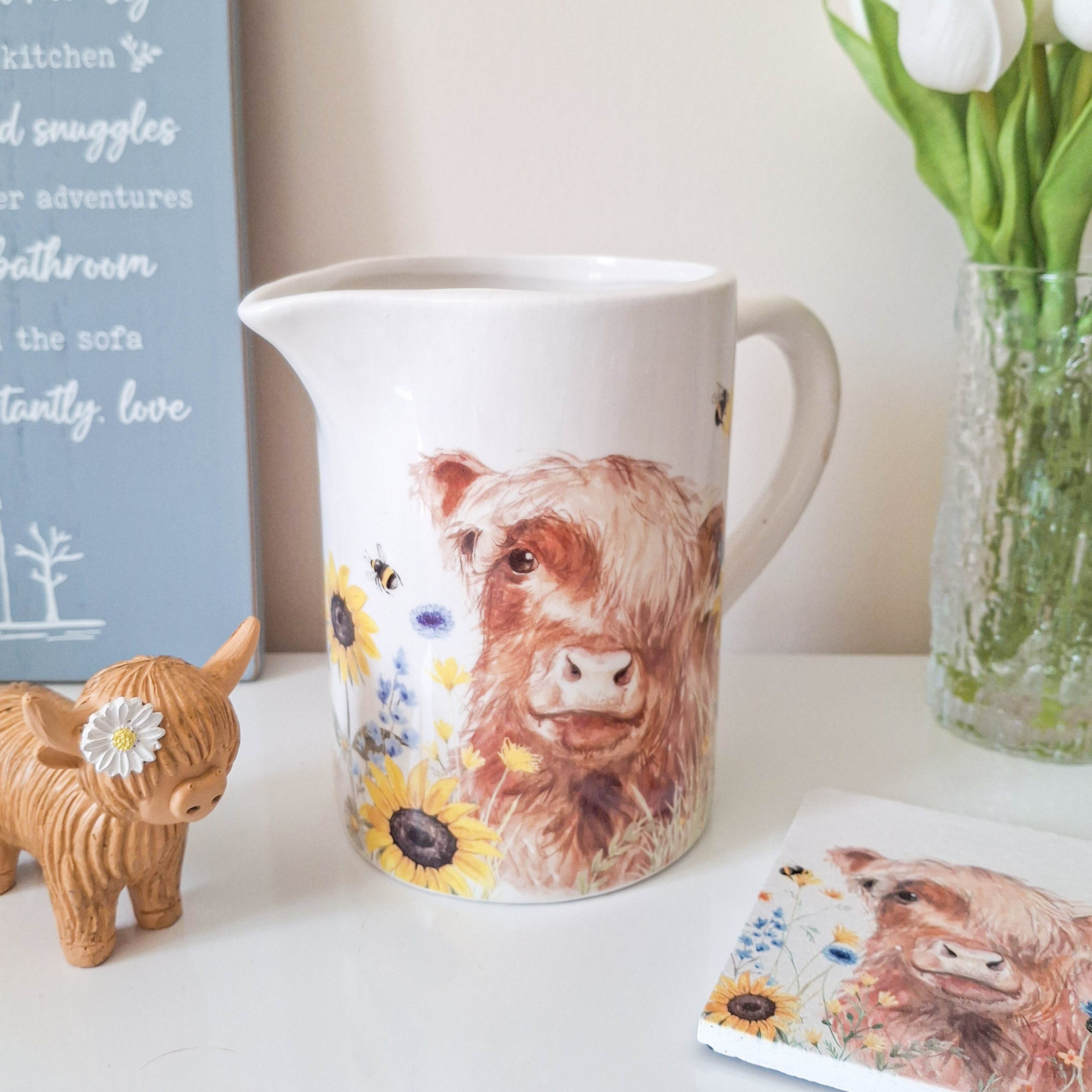 Floral Highland Cow Jug
