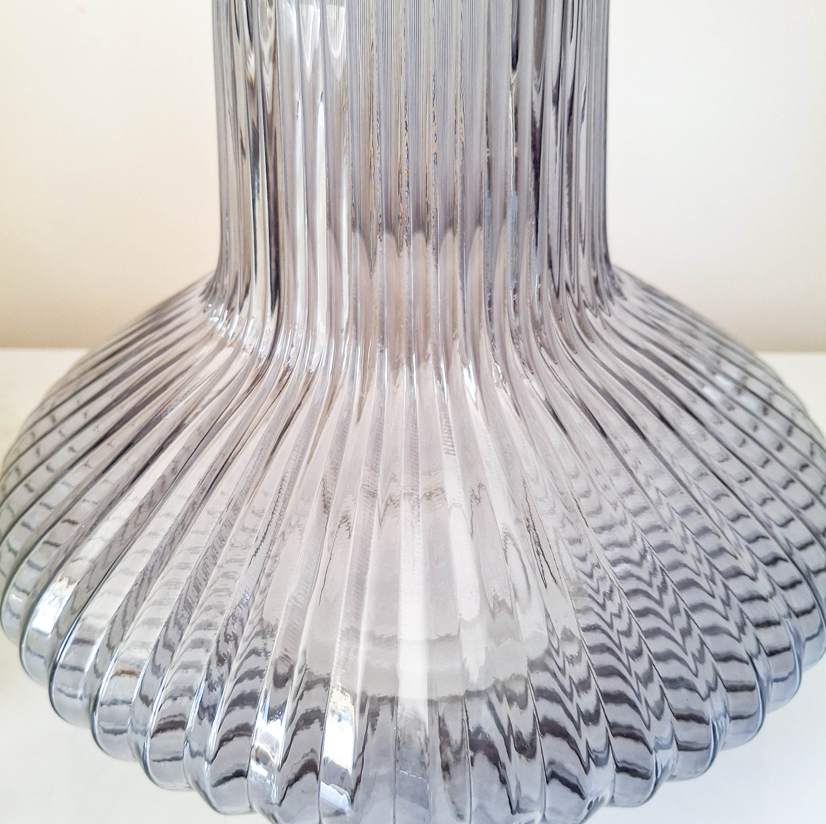 Smokey Blue Ridged Glass Bottle Vase