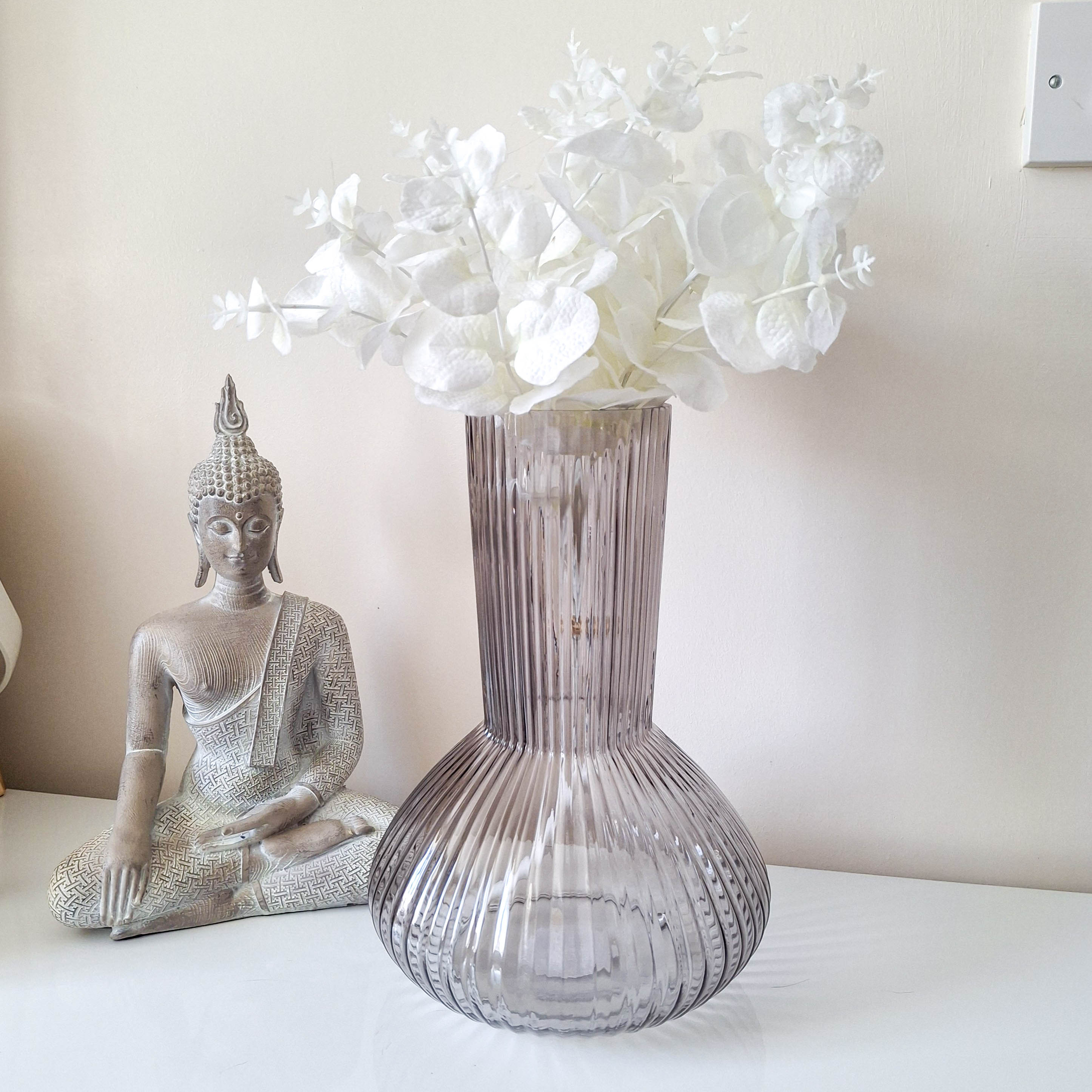 Tall Grey Ridged Glass Bottle Vase