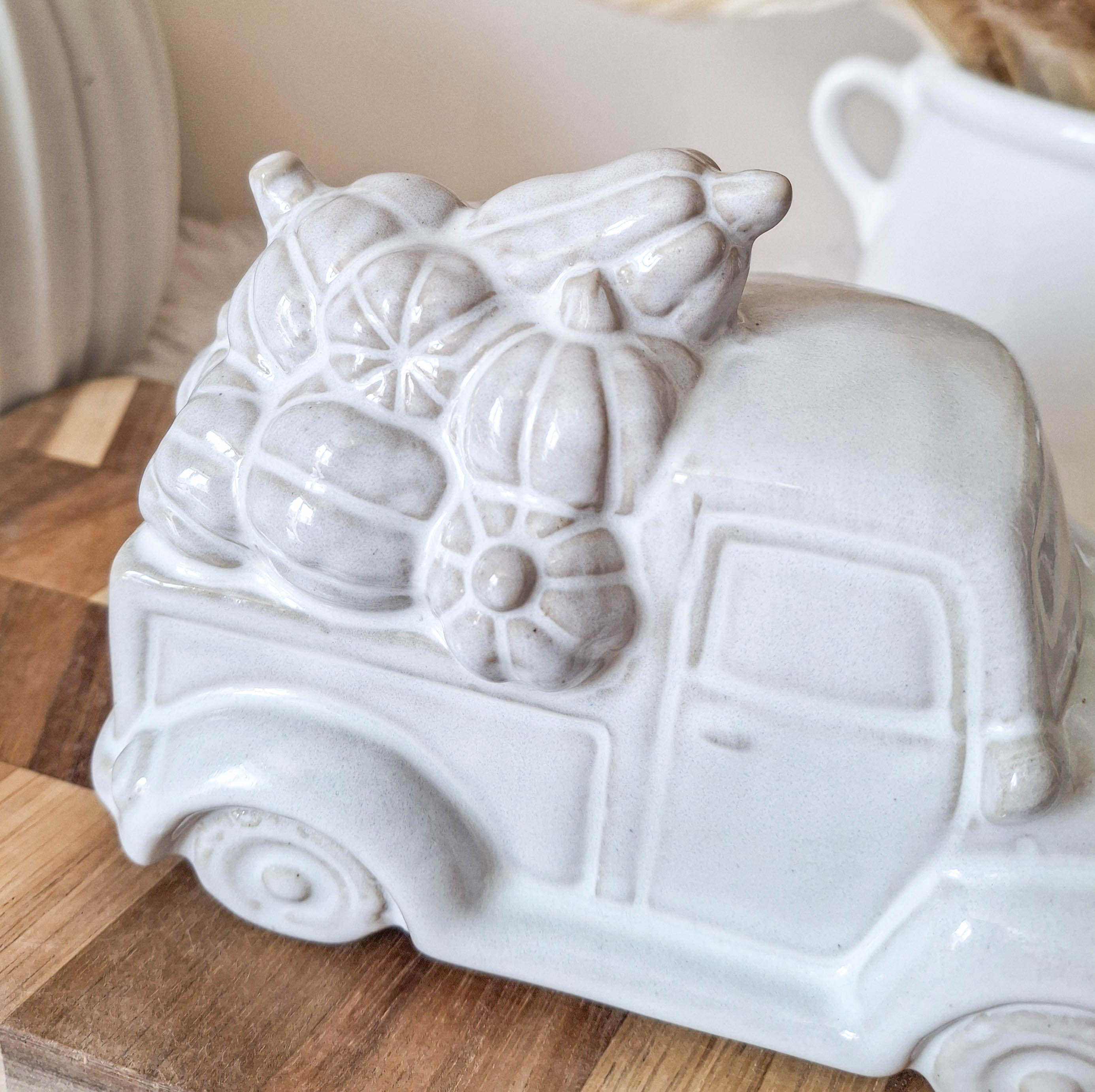 Glazed Ceramic Truck with Pumpkins Ornament