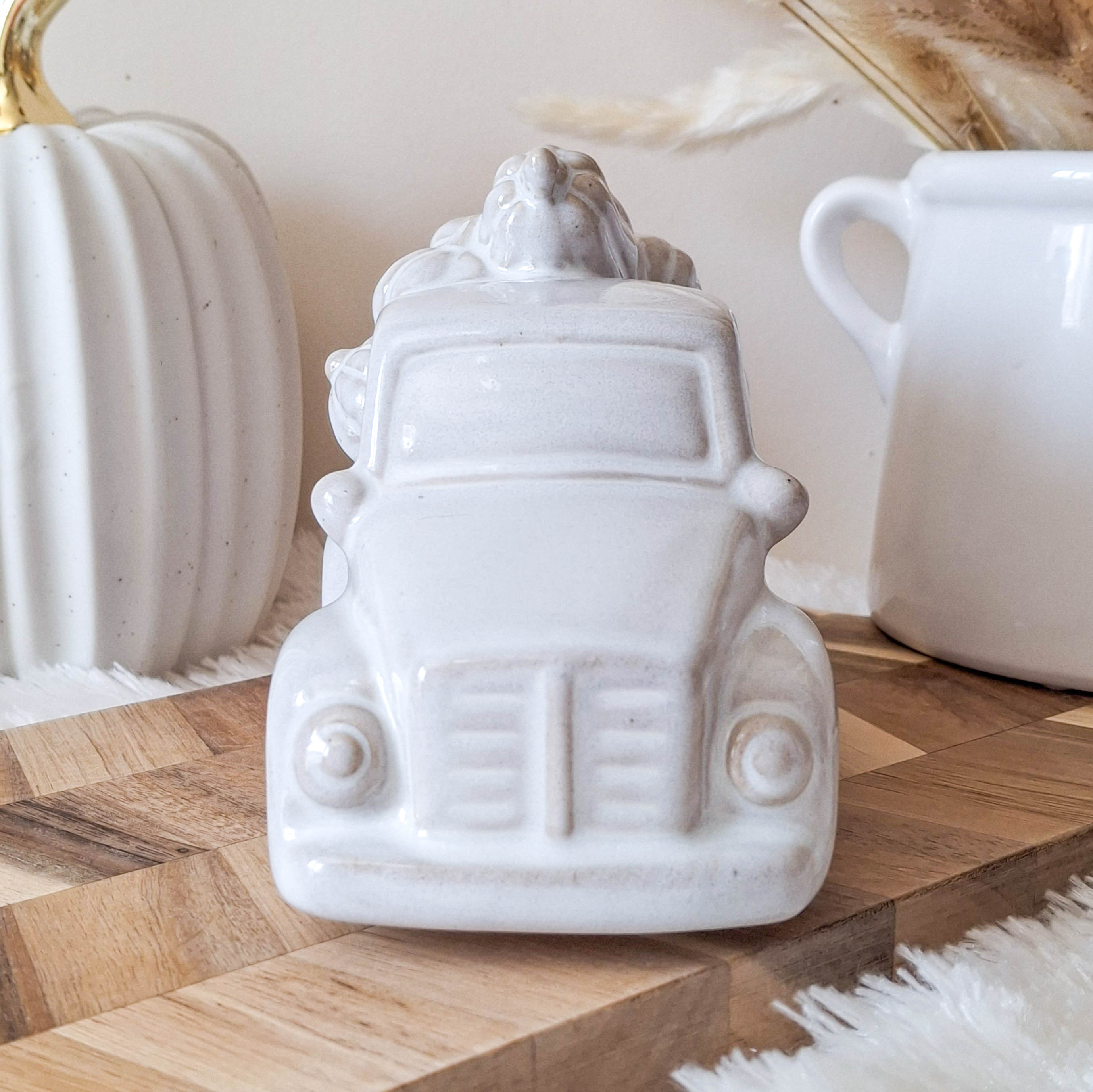 Glazed Ceramic Truck with Pumpkins Ornament