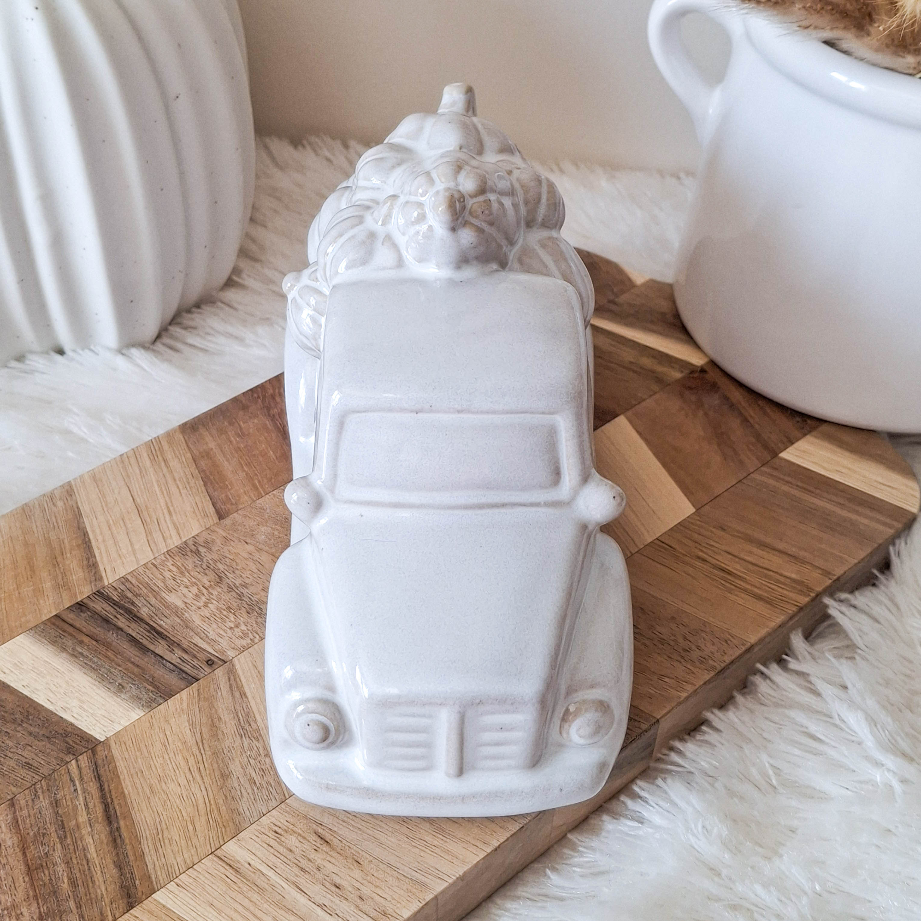 Glazed Ceramic Truck with Pumpkins Ornament