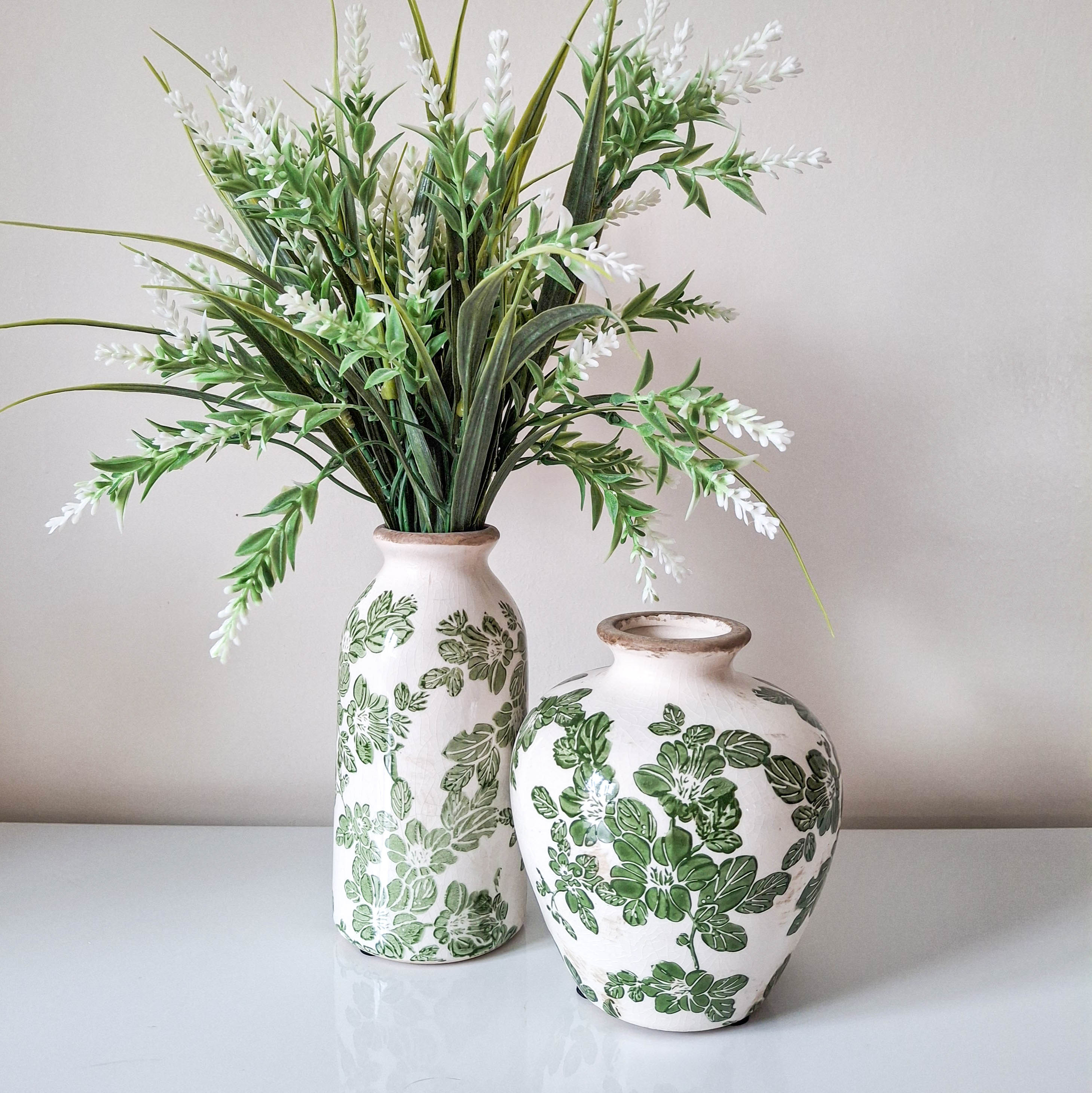 Green Clematis Crackle Bottle Vase