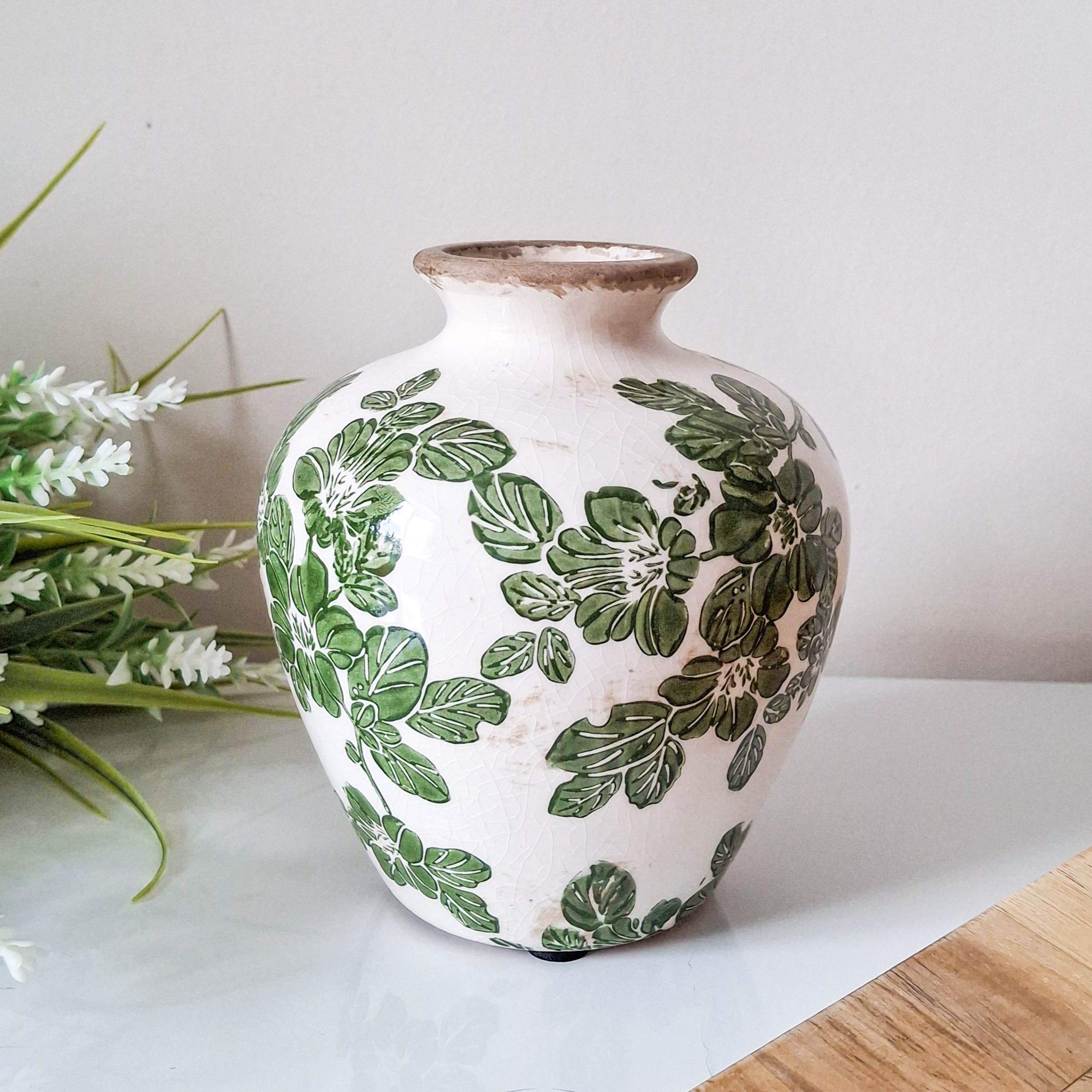 Green Clematis Crackle Plum Vase