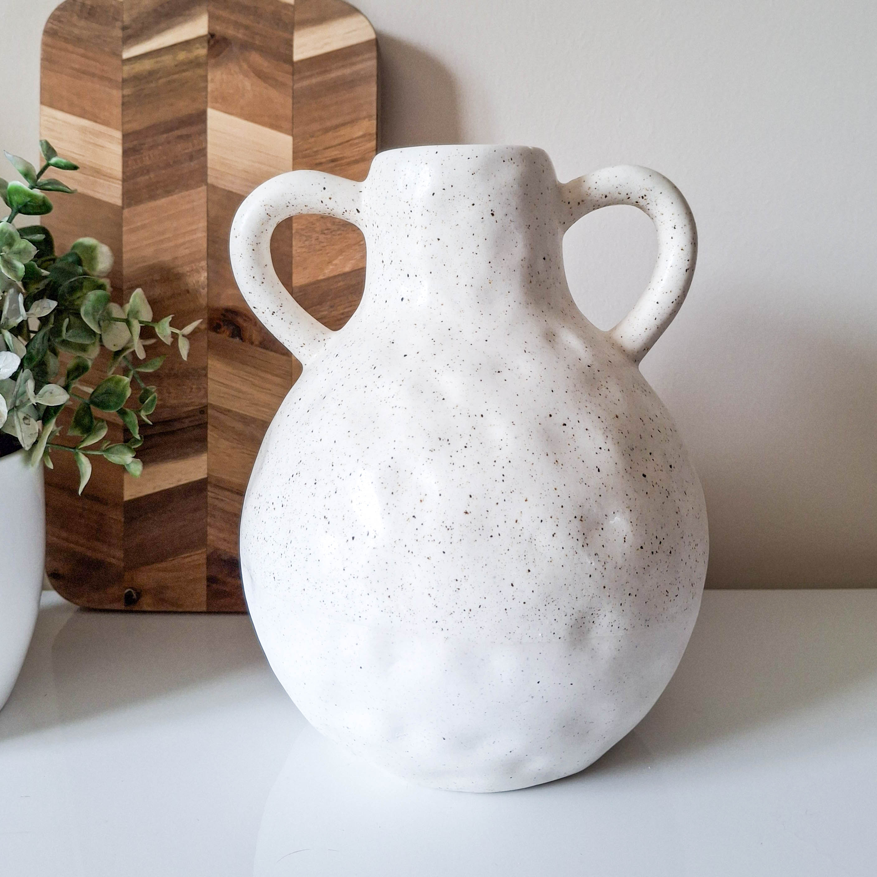 Cream Dimpled Vase with Handles
