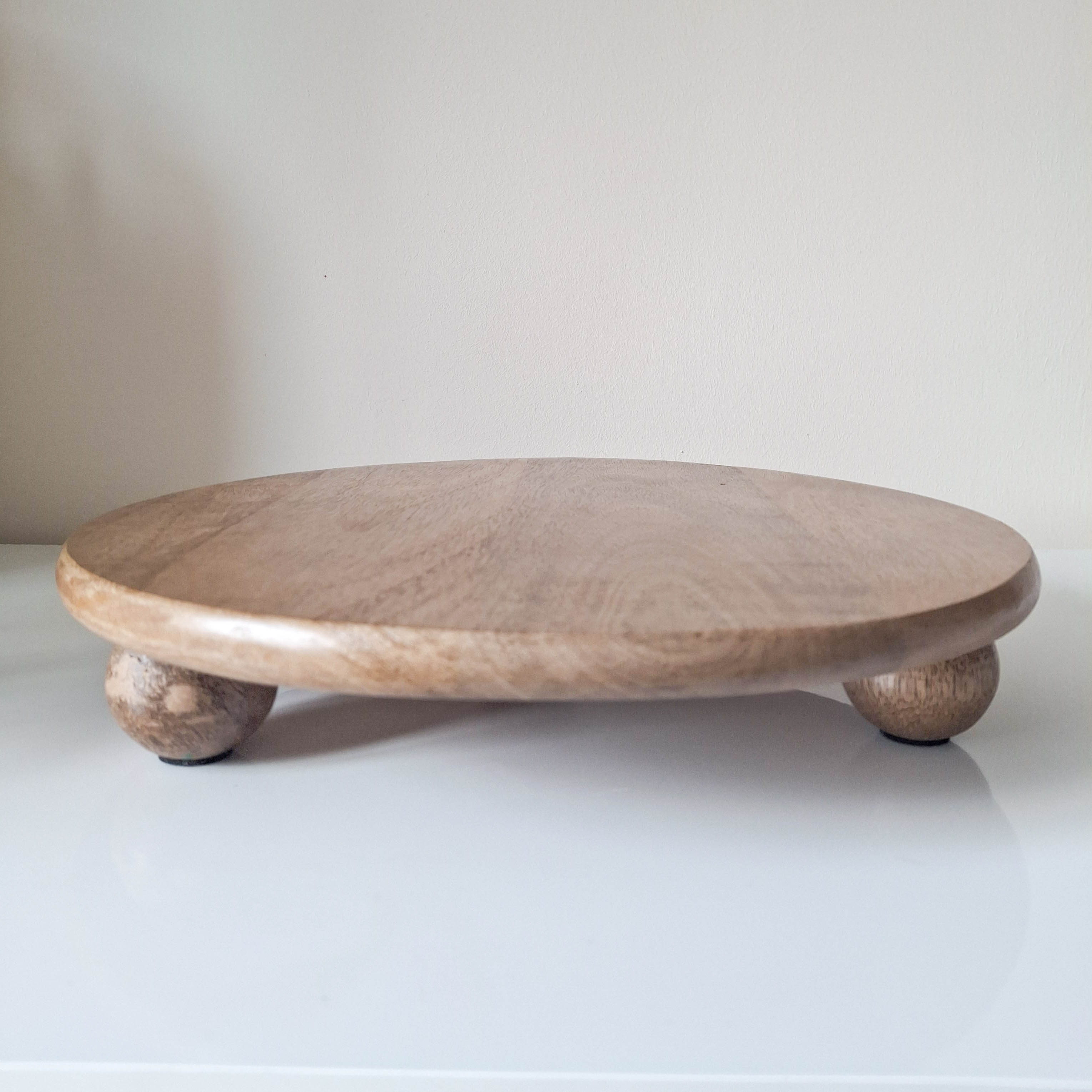 Round Mango Wood Styling Tray with Feet