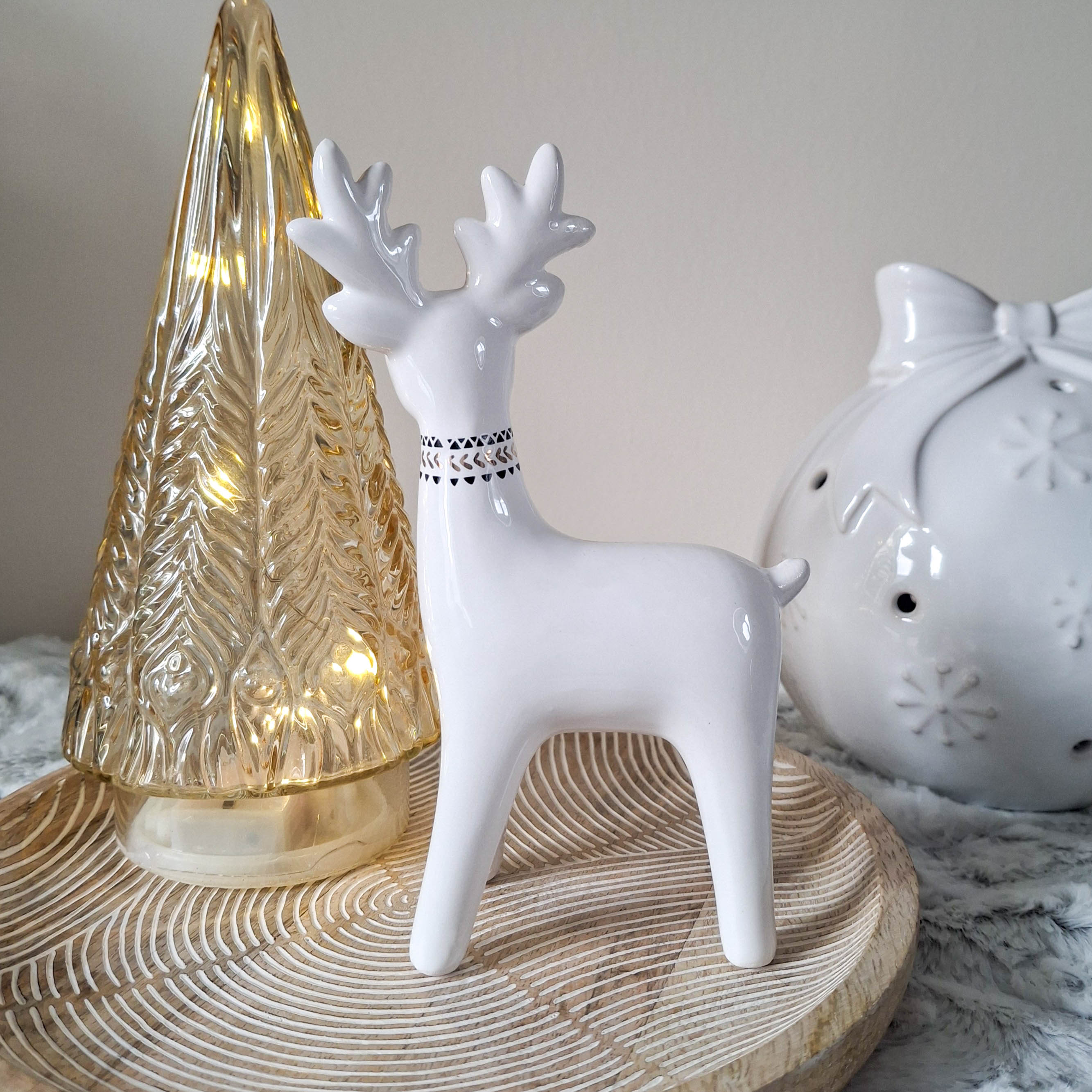 White Ceramic Reindeer Ornament
