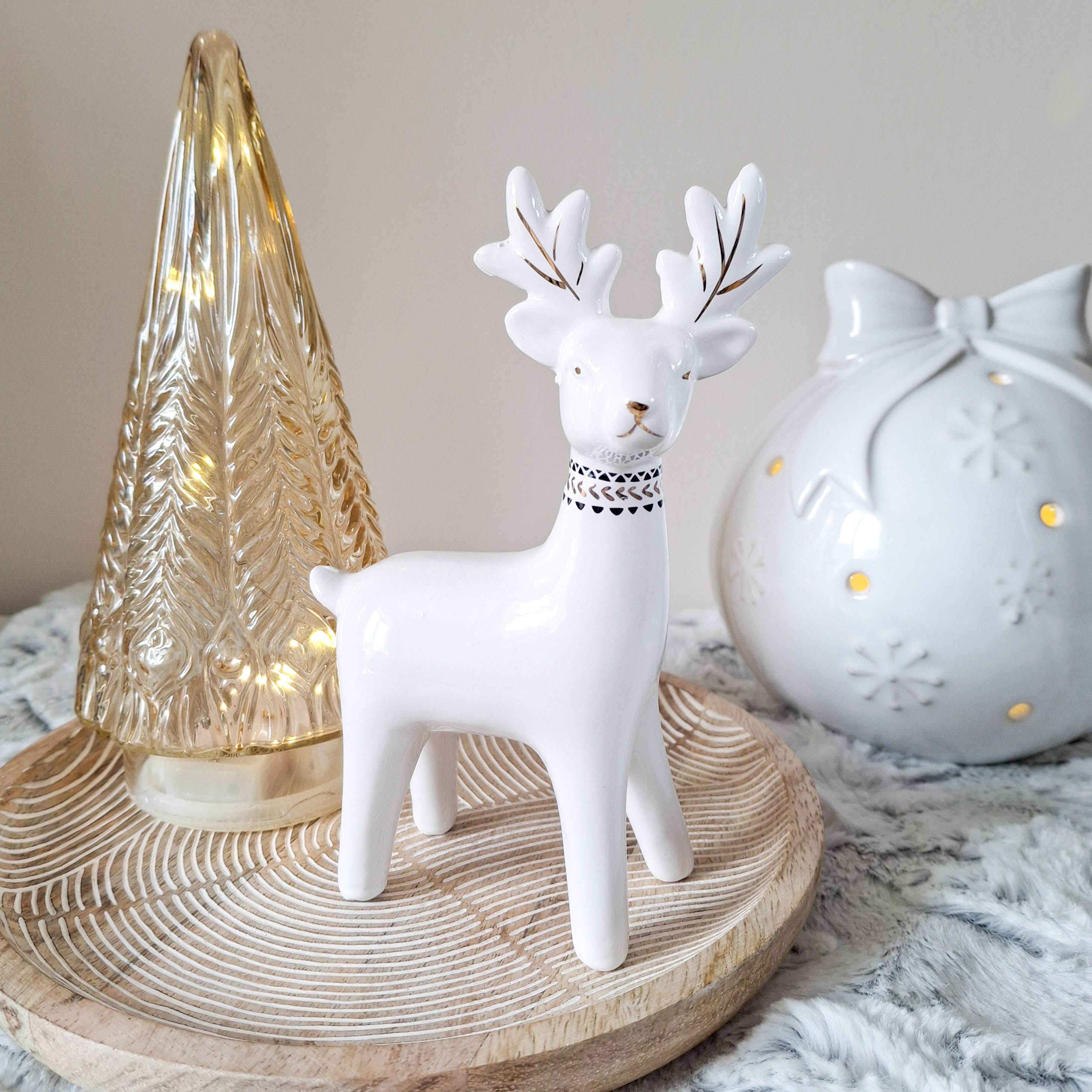 White Ceramic Reindeer Ornament