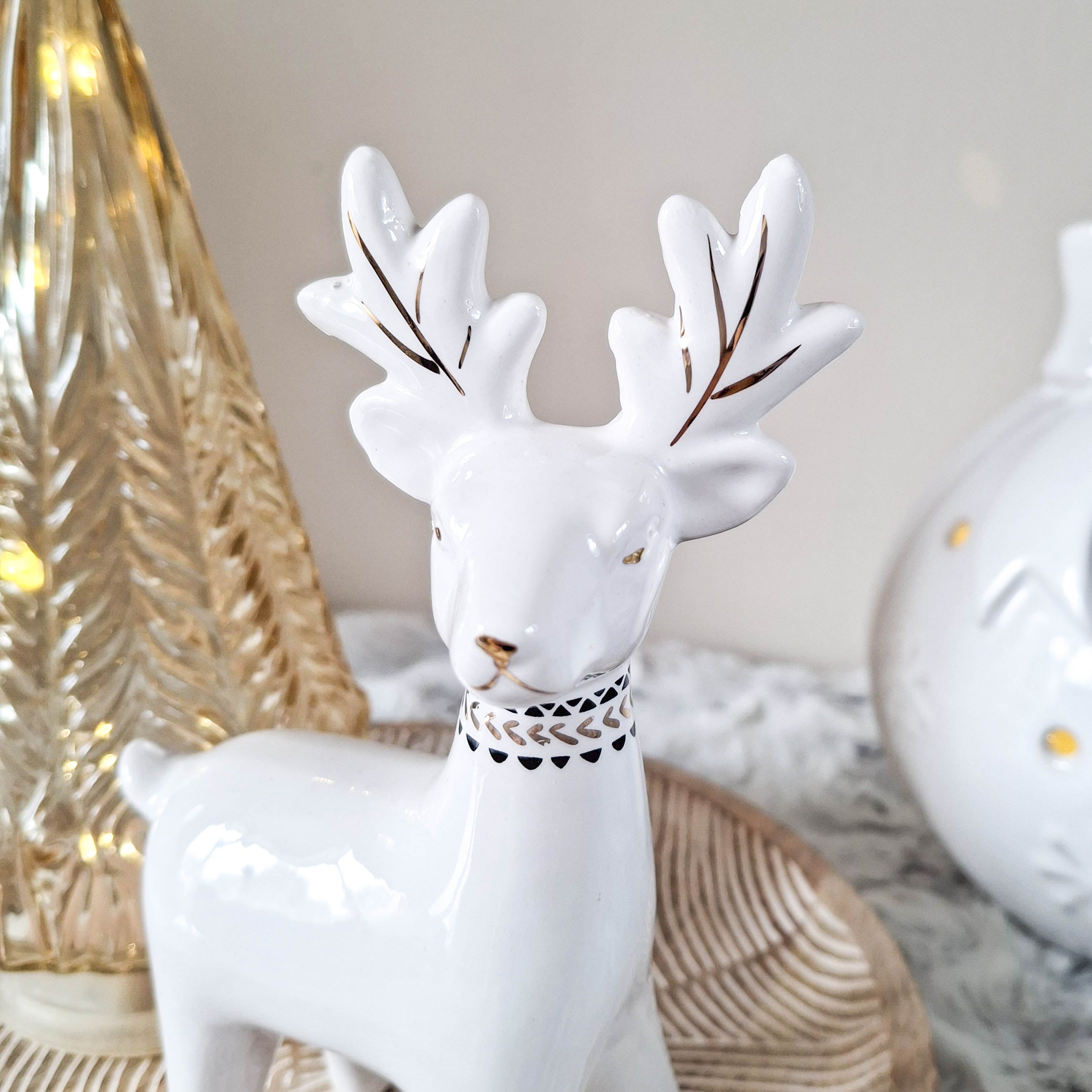 White Ceramic Reindeer Ornament