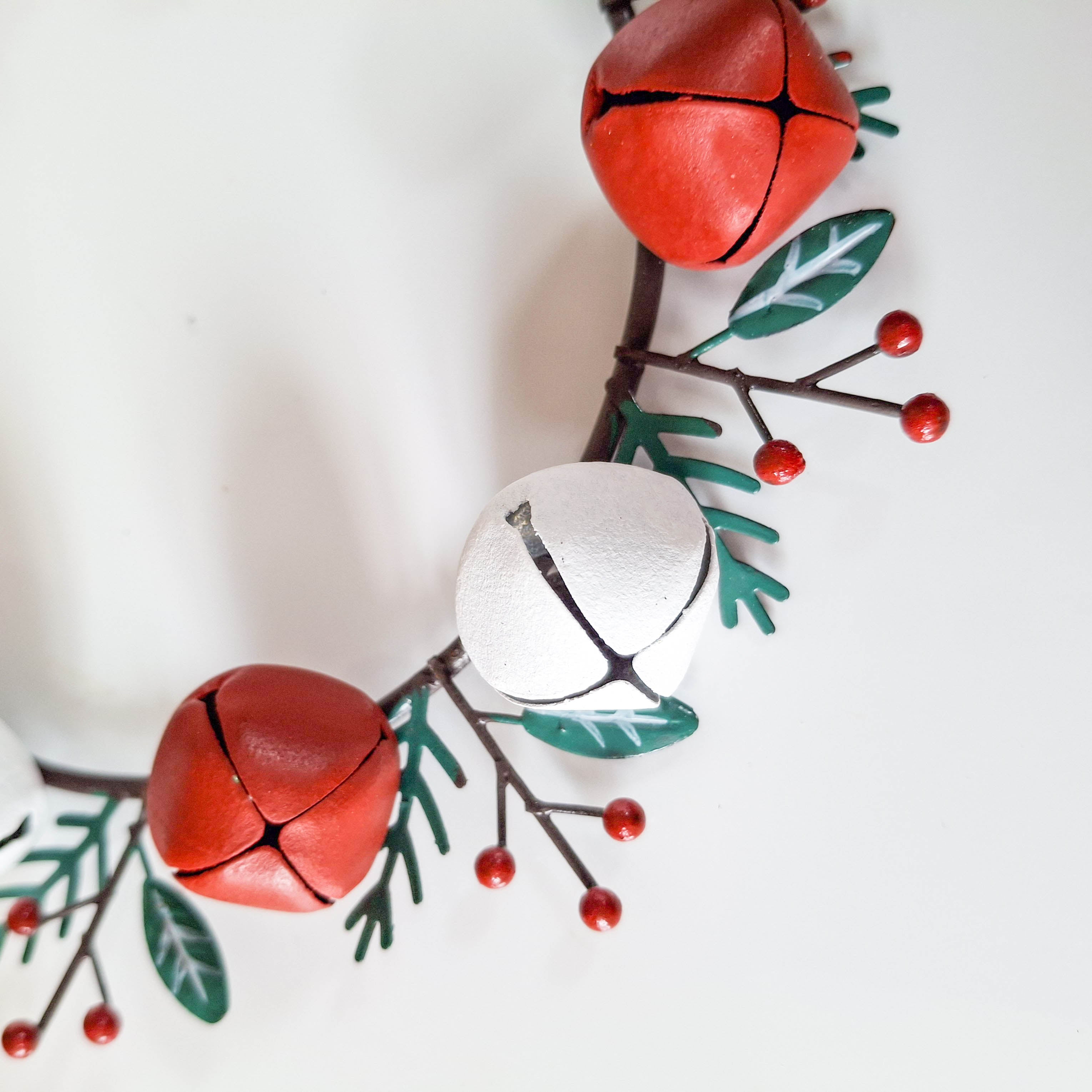 Red & White Metal Bell Wreath Decoration