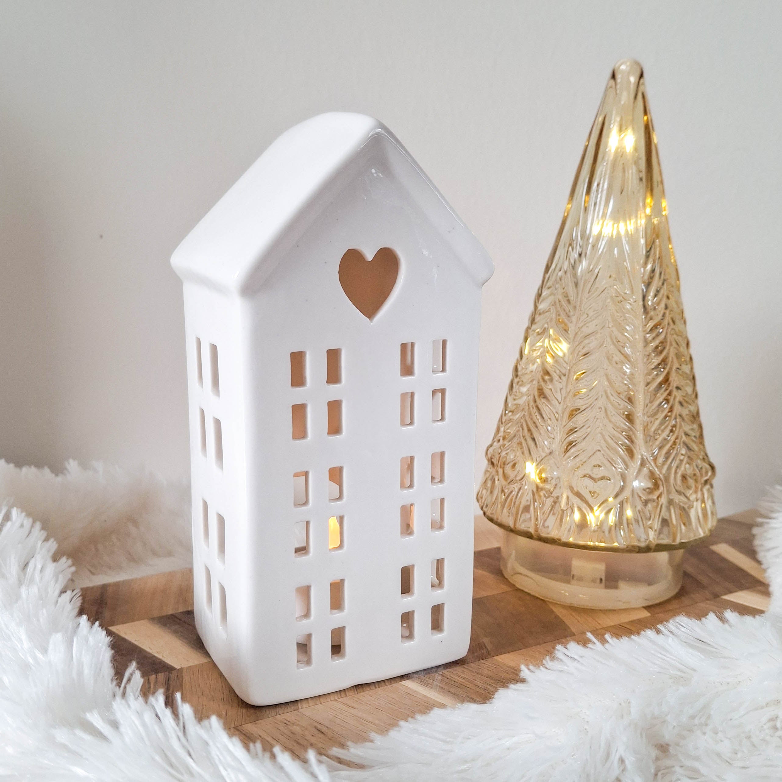 White Ceramic Heart LED House