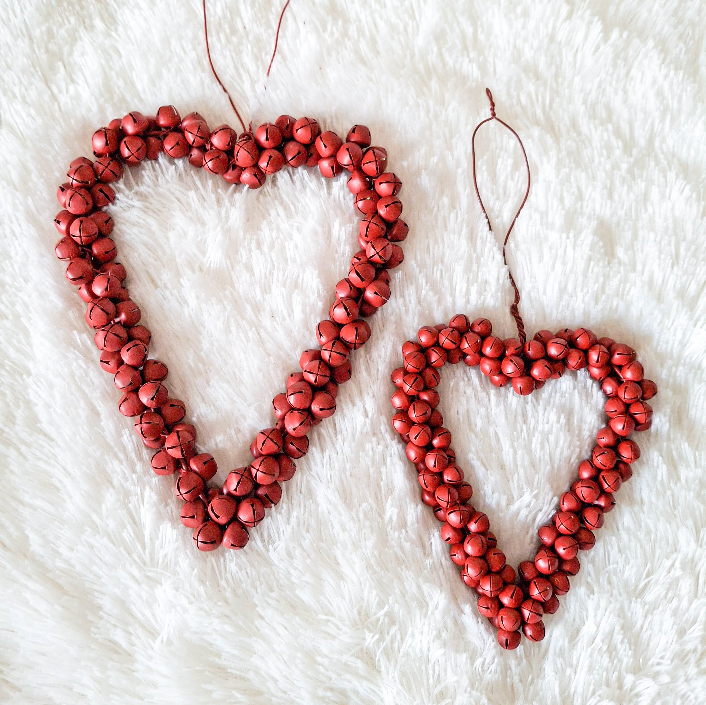 Set of 2 Red Jingle Bell Heart Hangers