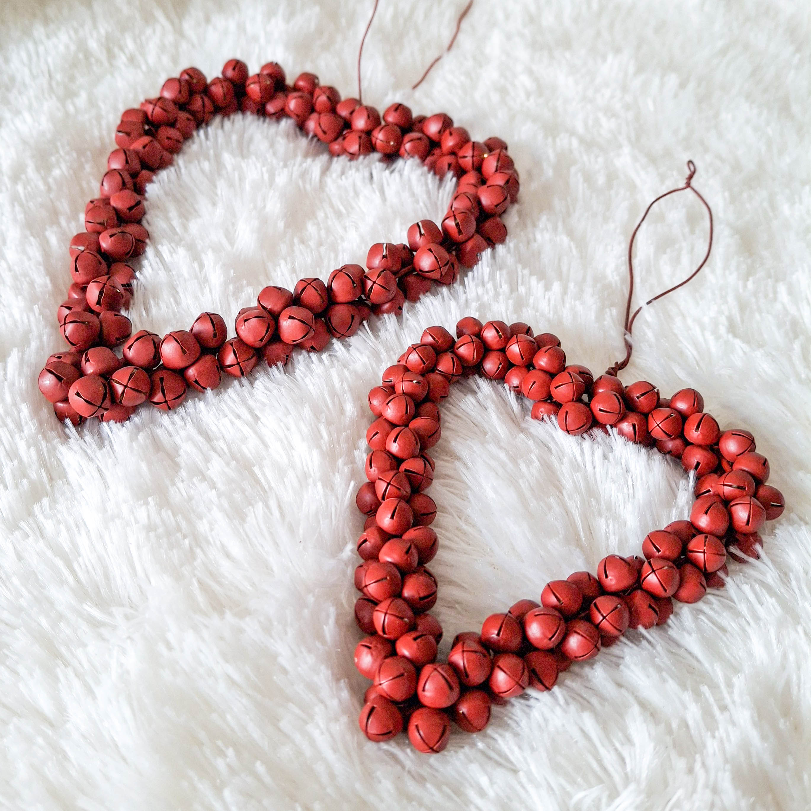 Set of 2 Red Jingle Bell Heart Hangers