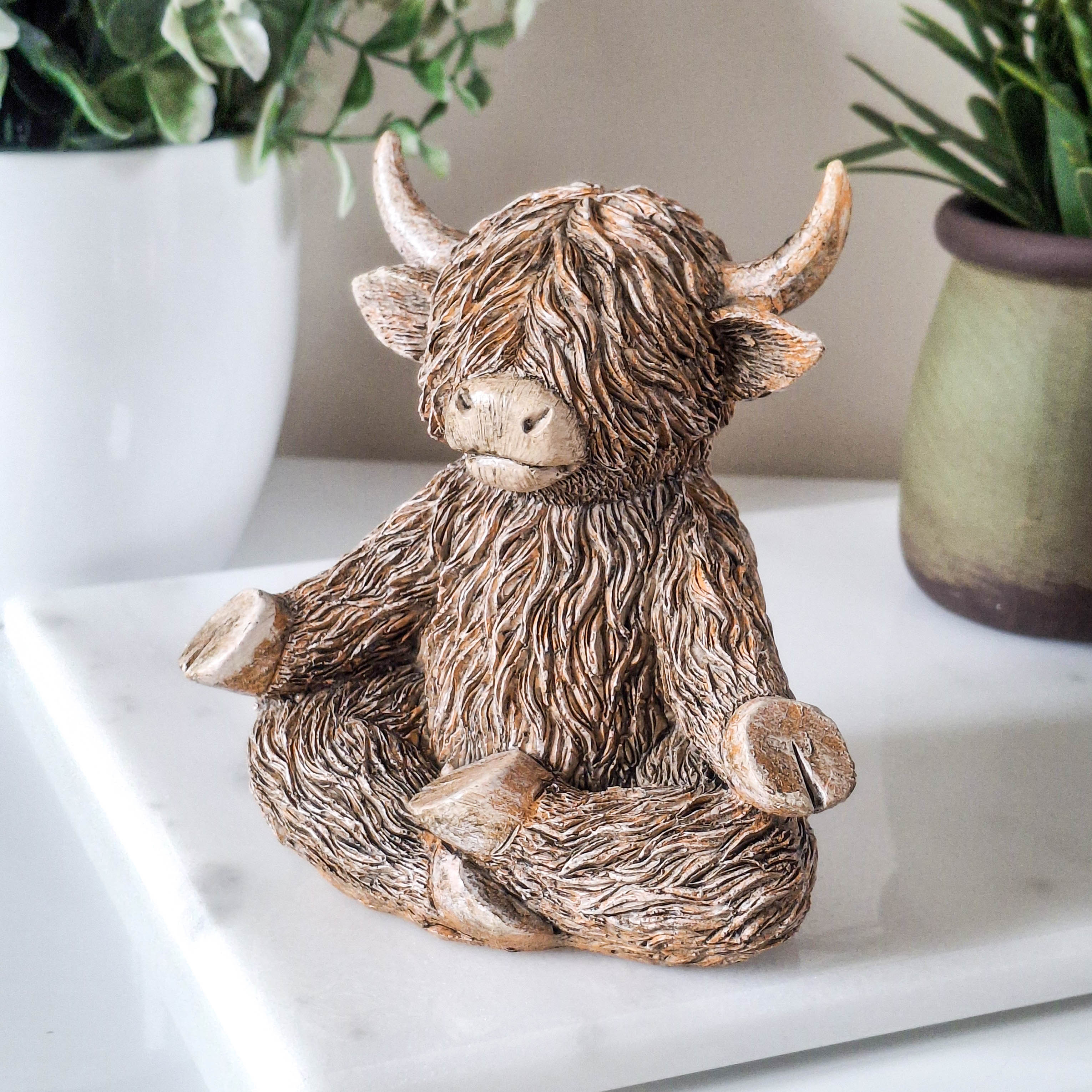 Yoga Moo Happy Highland Cow Figurine