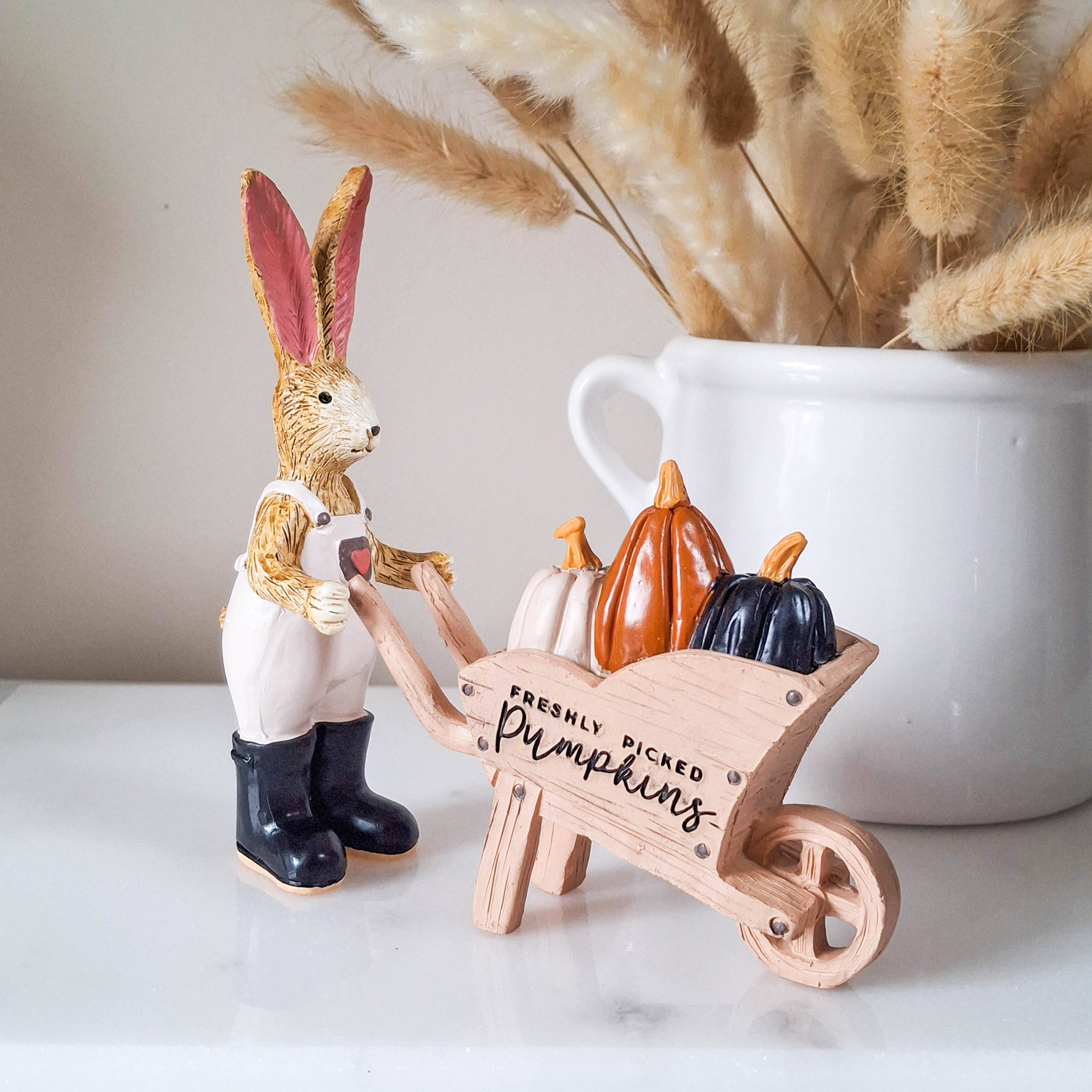 Freshly Picked Pumpkins Wheelbarrow Rabbit