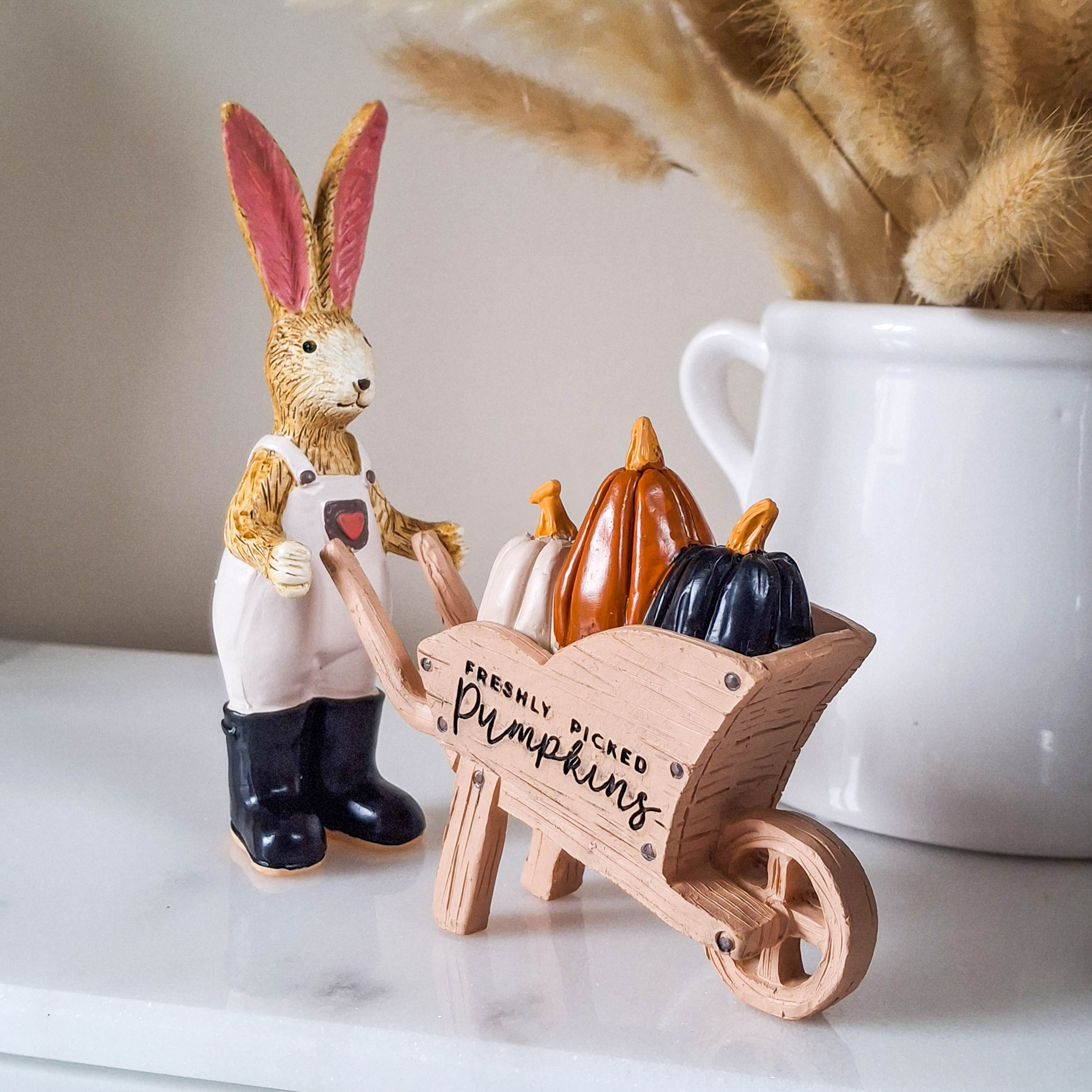 Freshly Picked Pumpkins Wheelbarrow Rabbit