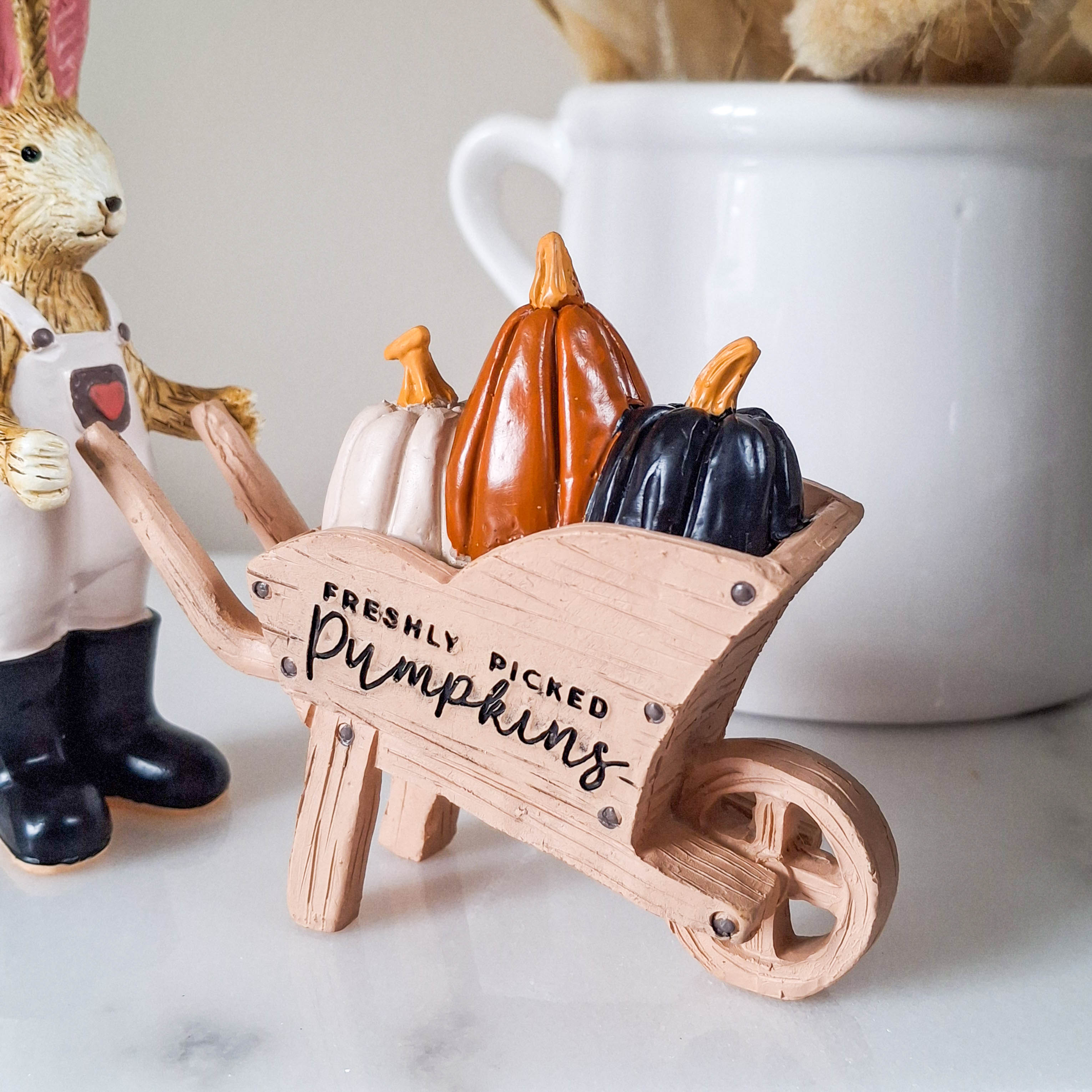 Freshly Picked Pumpkins Wheelbarrow Rabbit