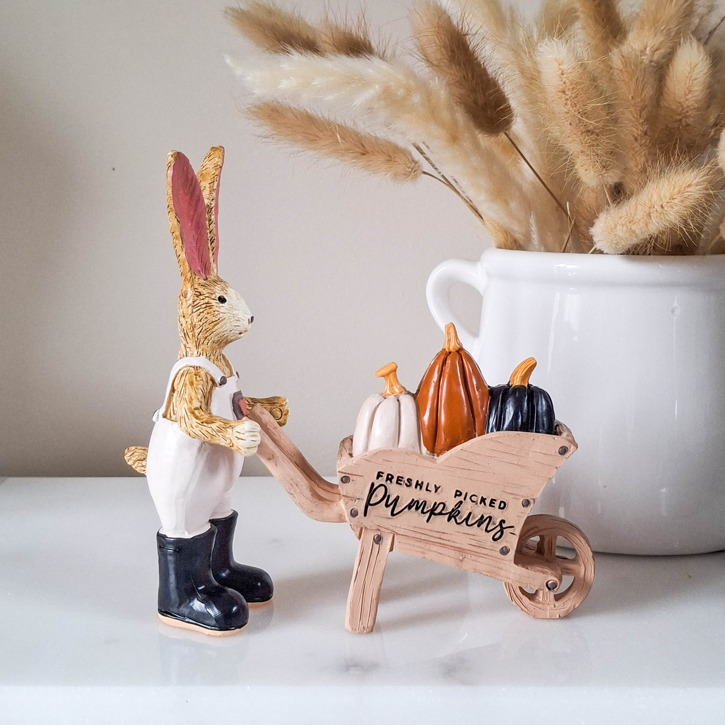 Freshly Picked Pumpkins Wheelbarrow Rabbit