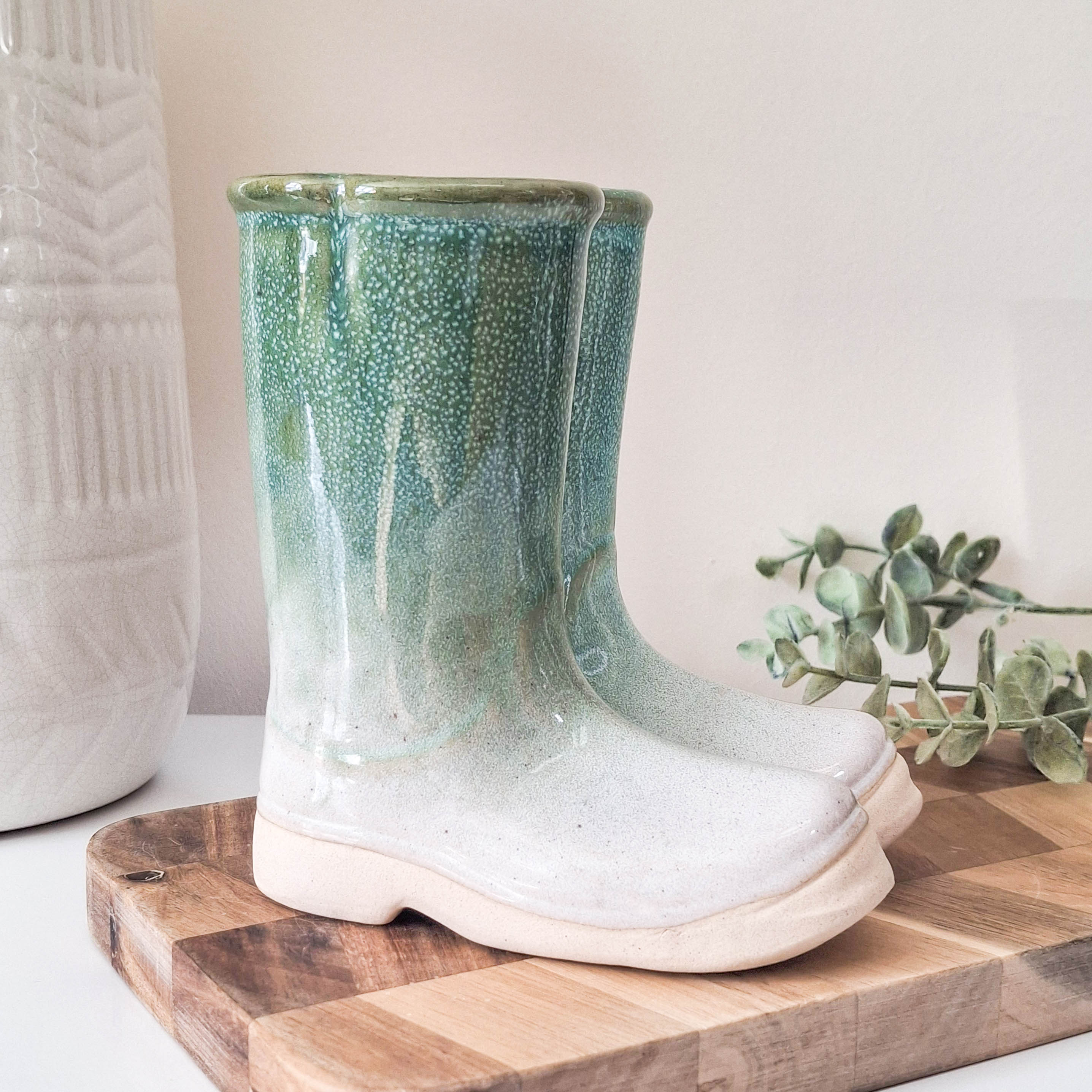 Small Green Ceramic Wellies Vase