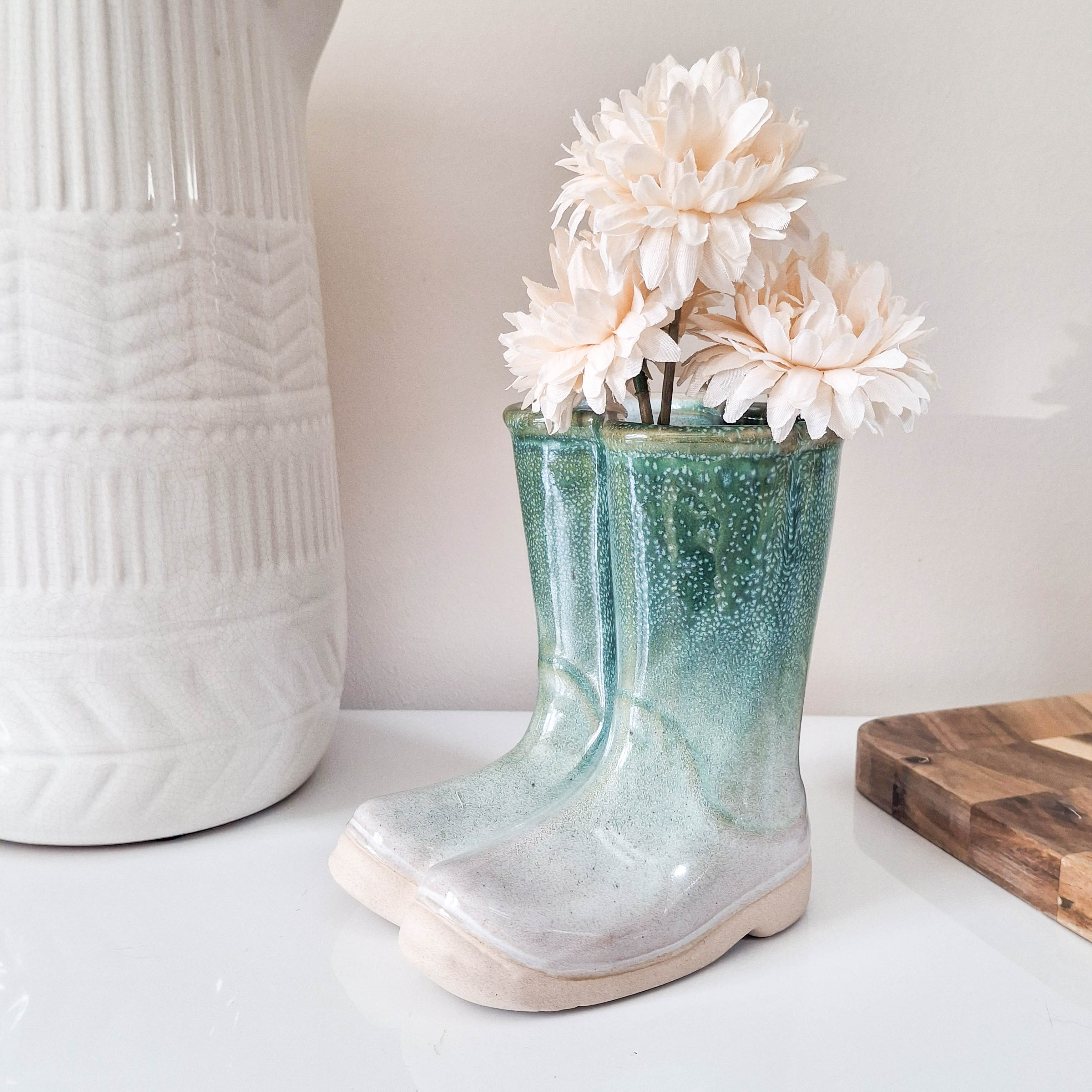 Small Green Ceramic Wellies Vase