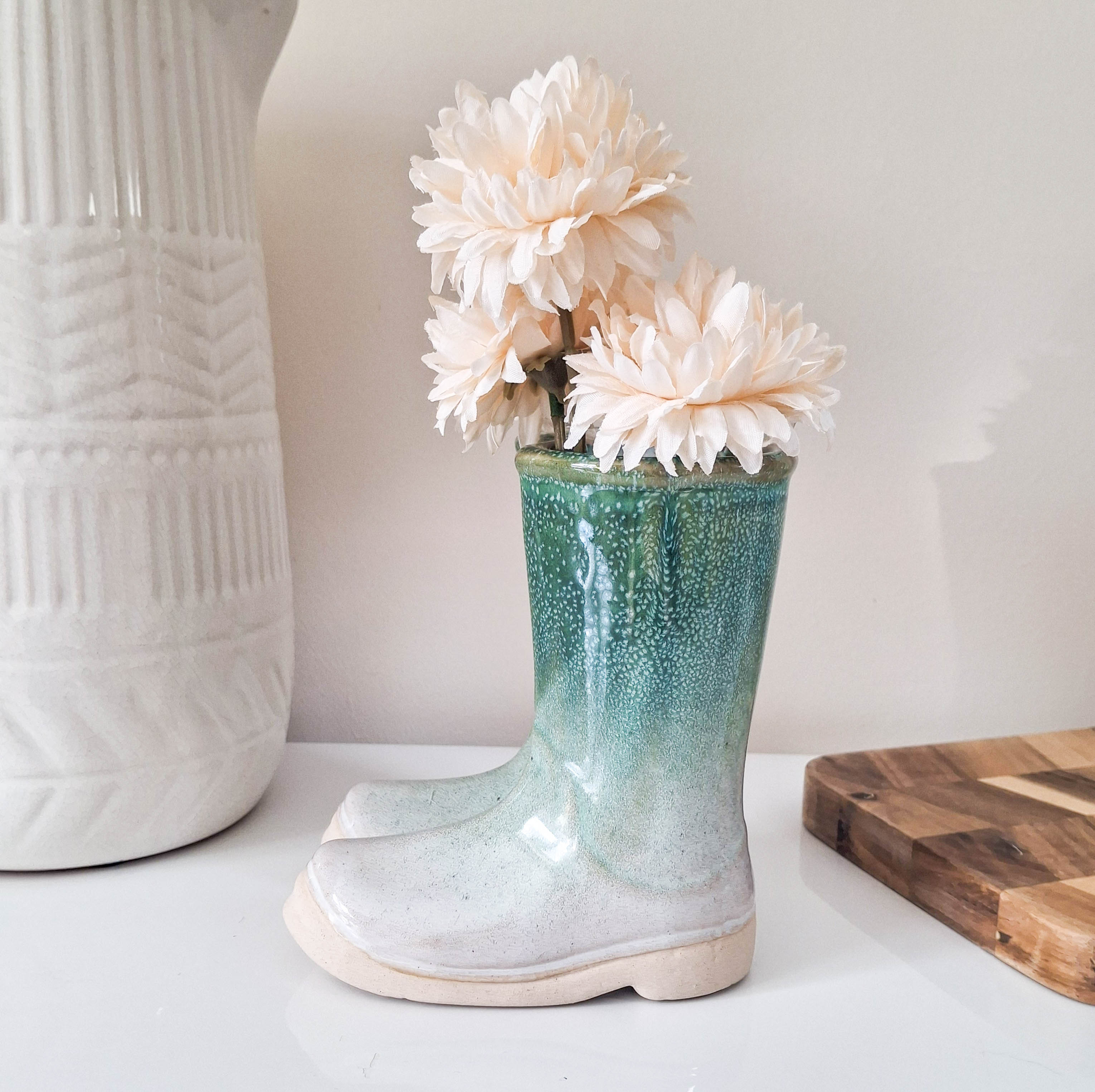 Small Green Ceramic Wellies Vase