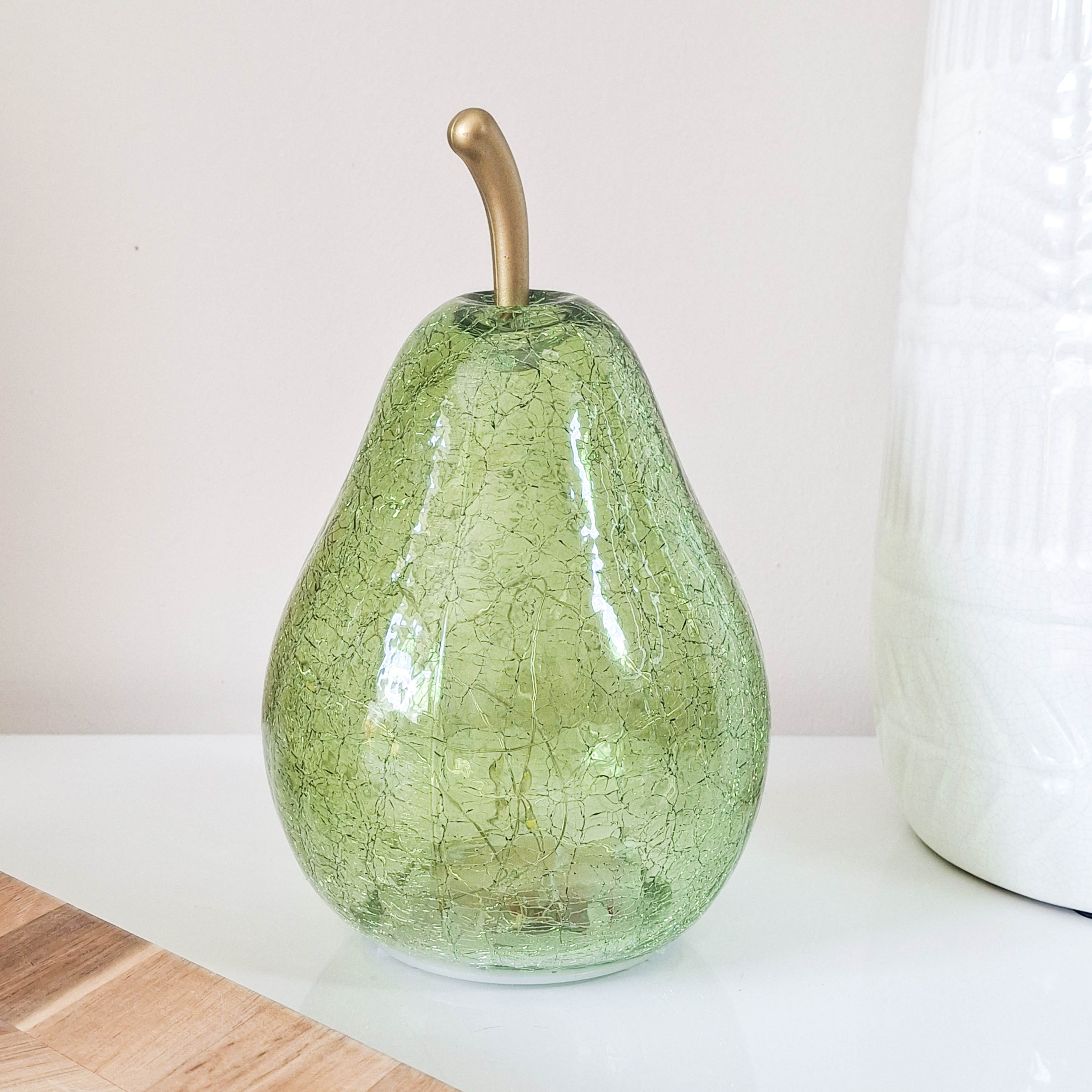 Green Crackled Glass LED Pear