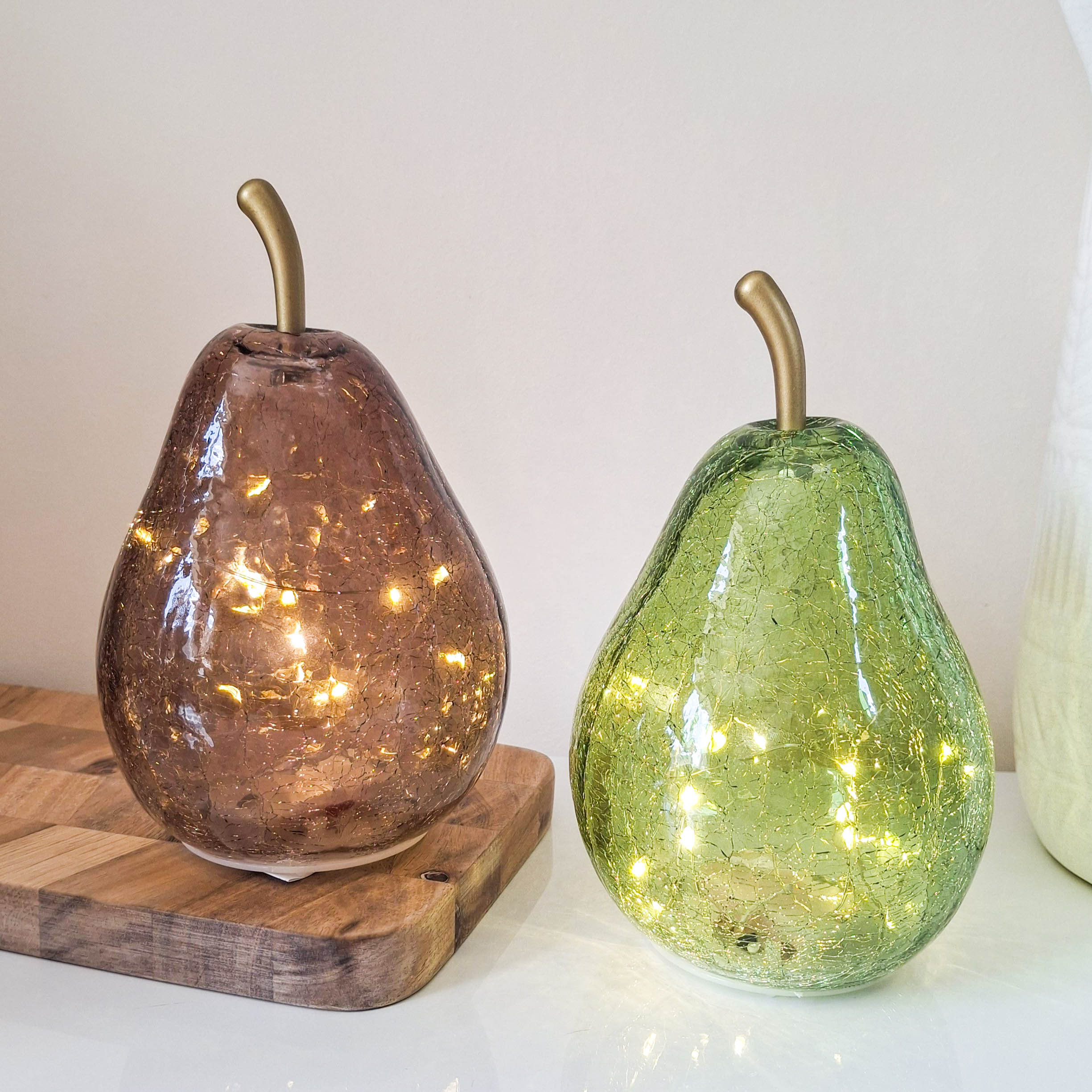 Green Crackled Glass LED Pear