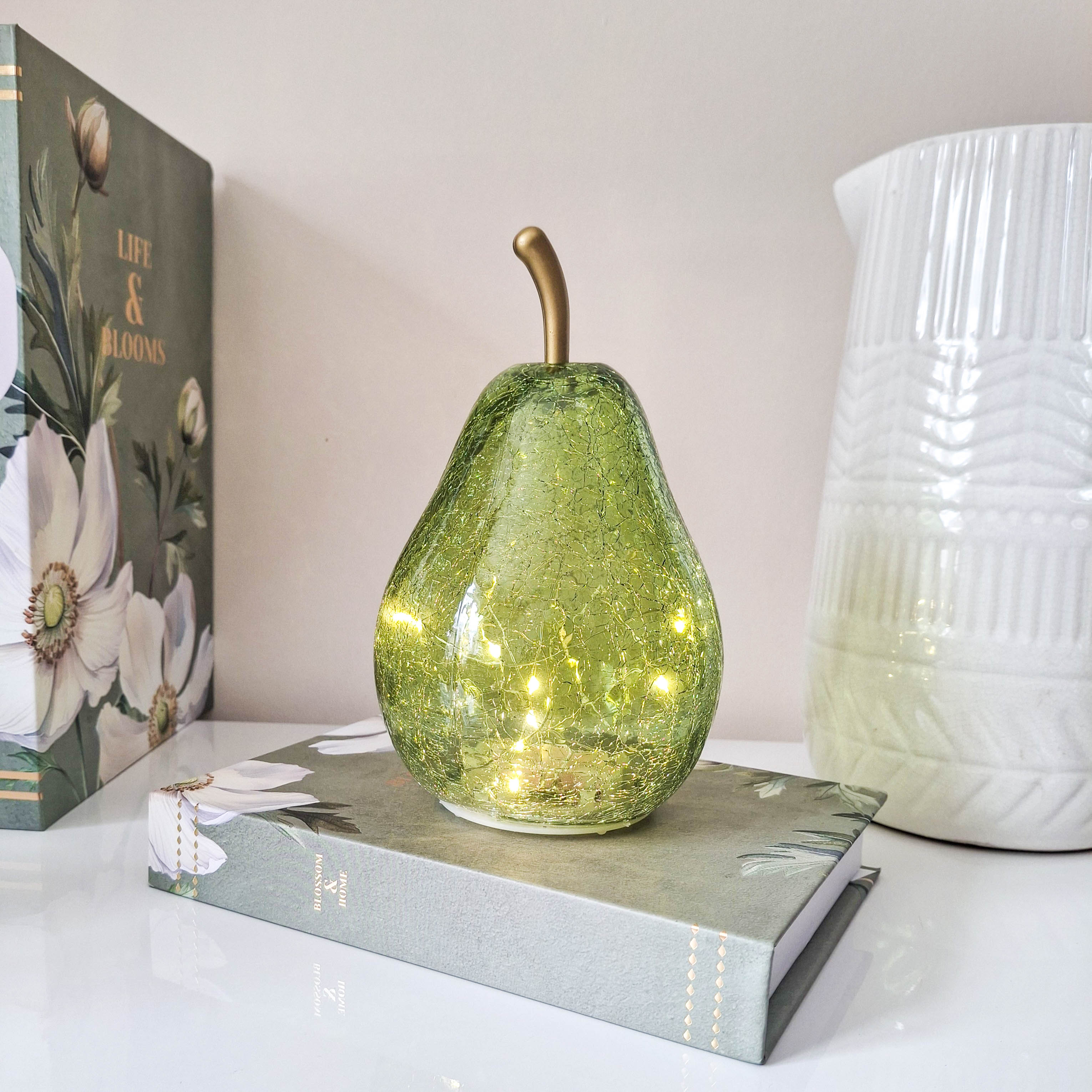 Green Crackled Glass LED Pear