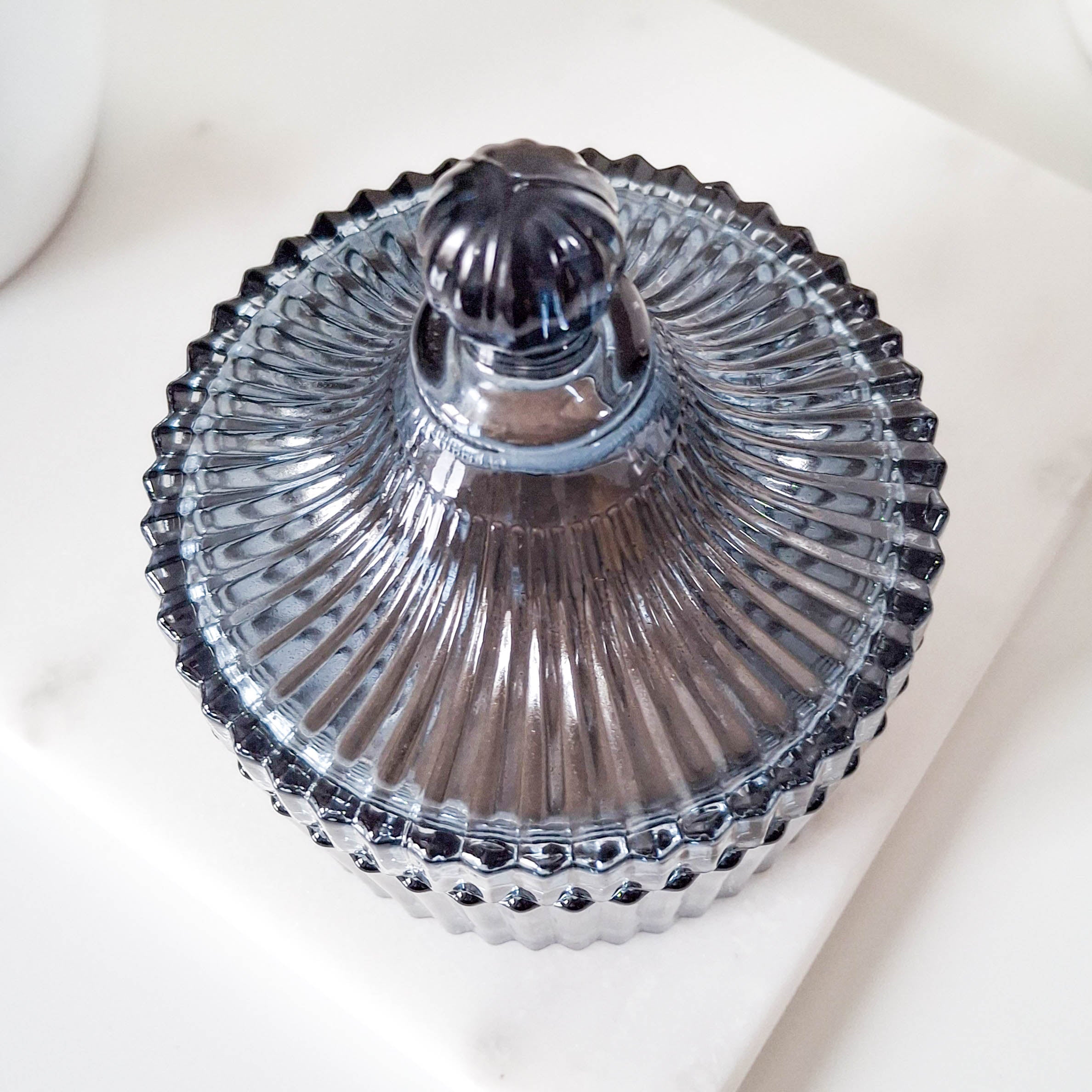 Vintage Blue Glass Trinket Pot