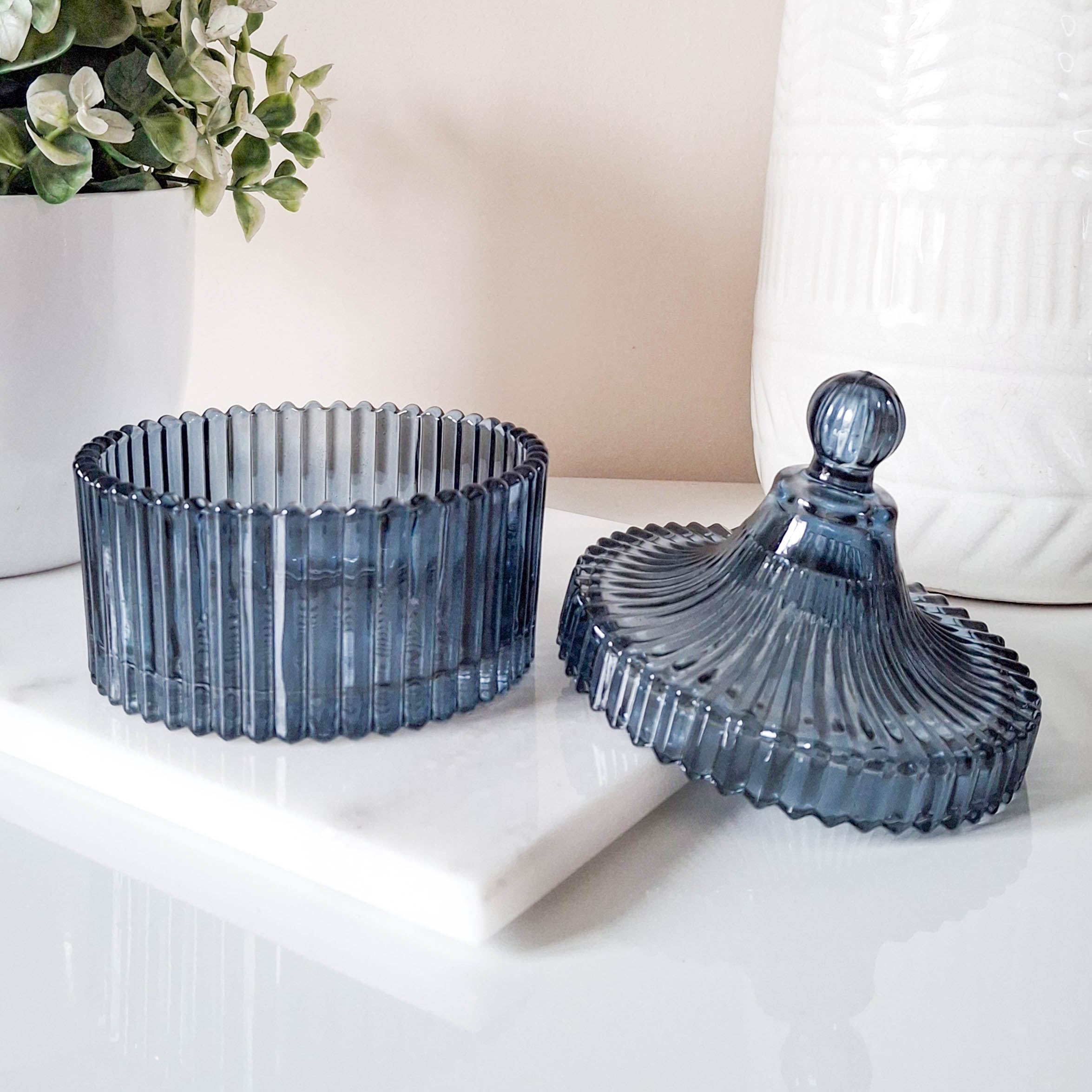 Vintage Blue Glass Trinket Pot