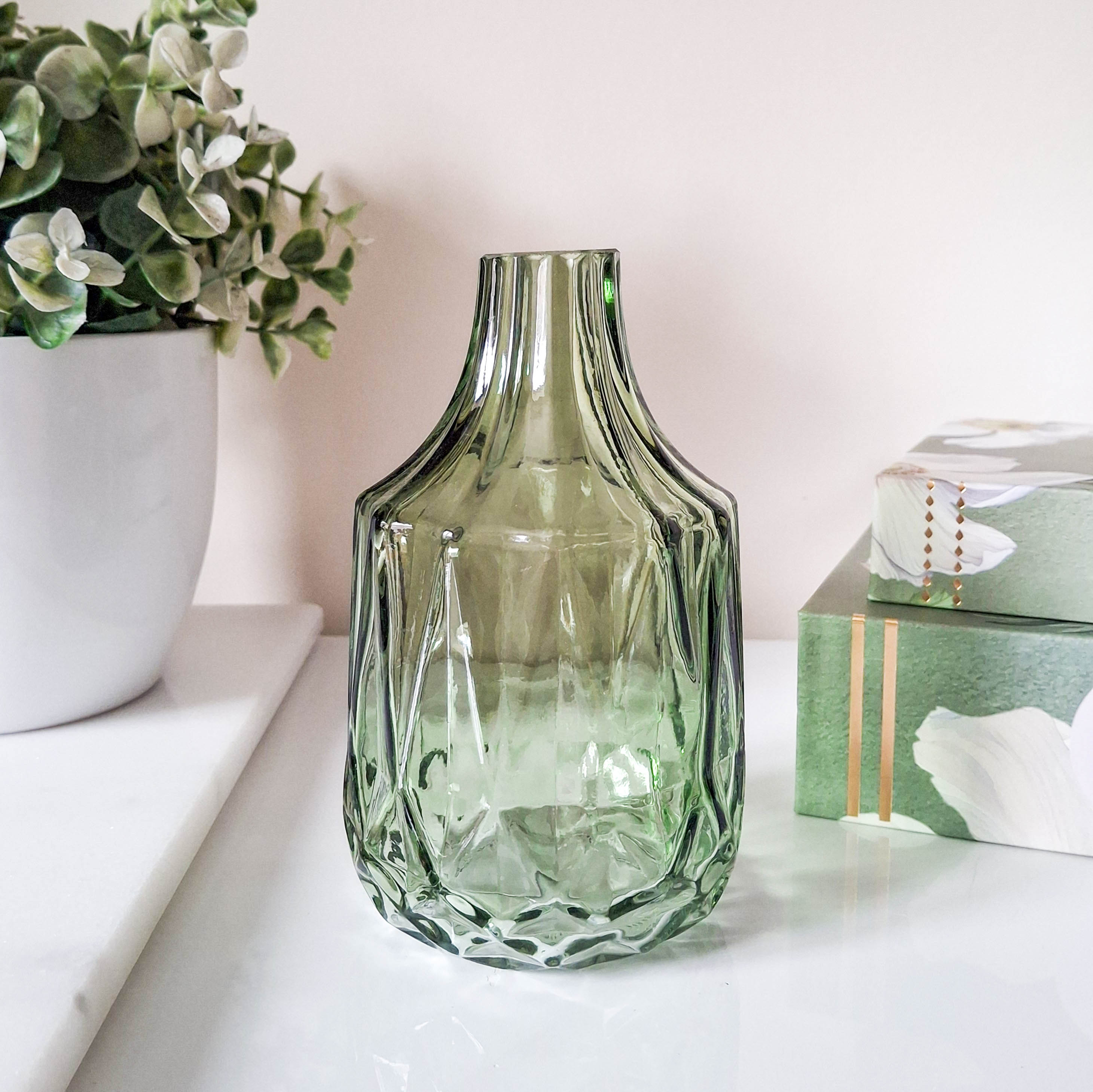 Vintage Green Glass Bottle Vase