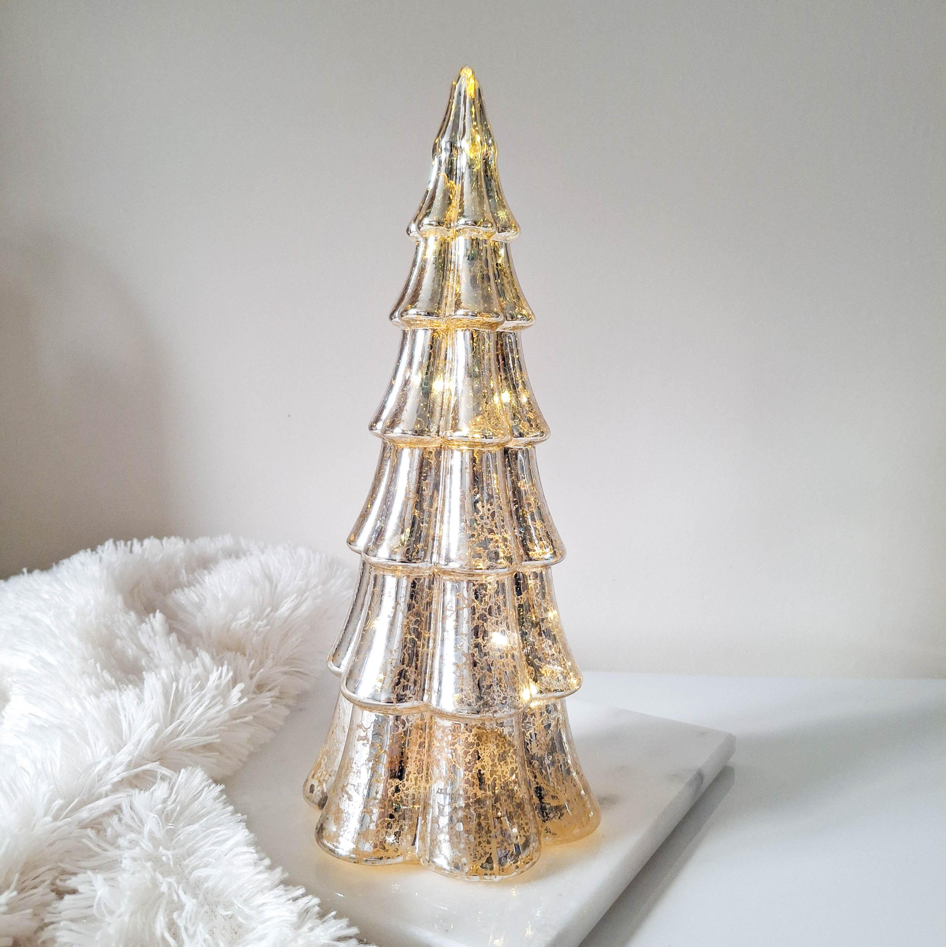 Antiqued Silver LED Glass Tree