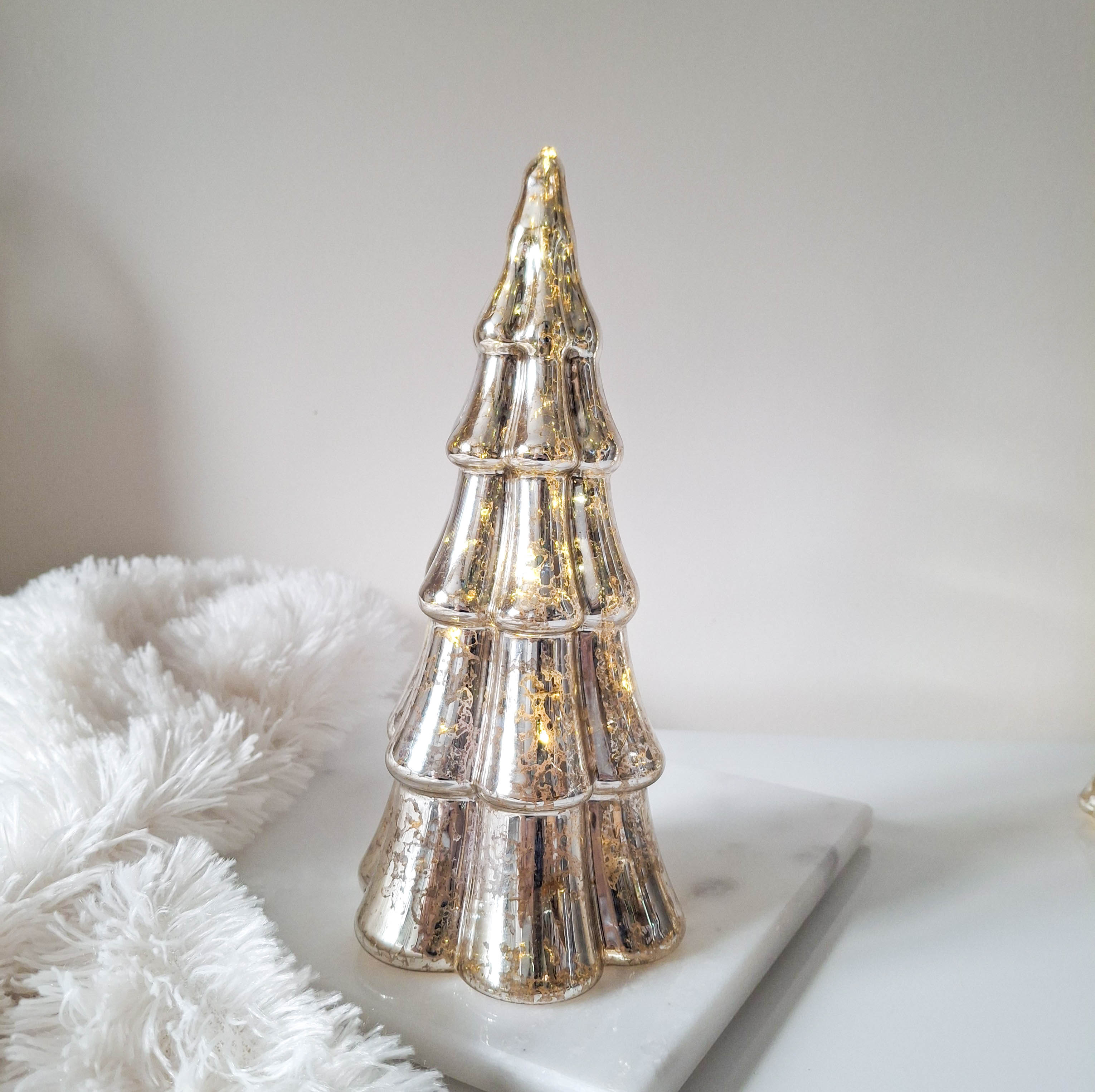 Antiqued Silver LED Glass Tree