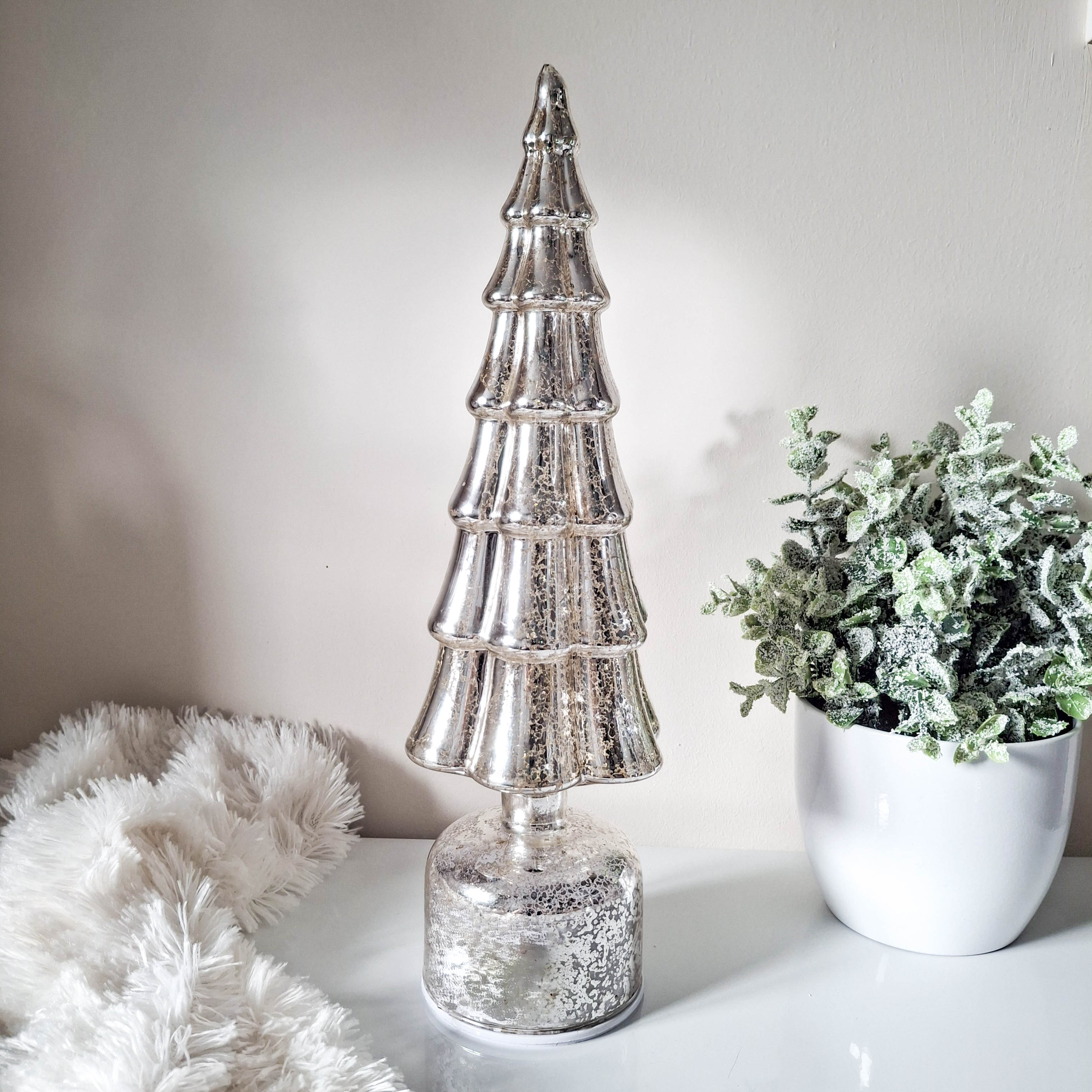 Antiqued Silver Revolving LED Glass Tree