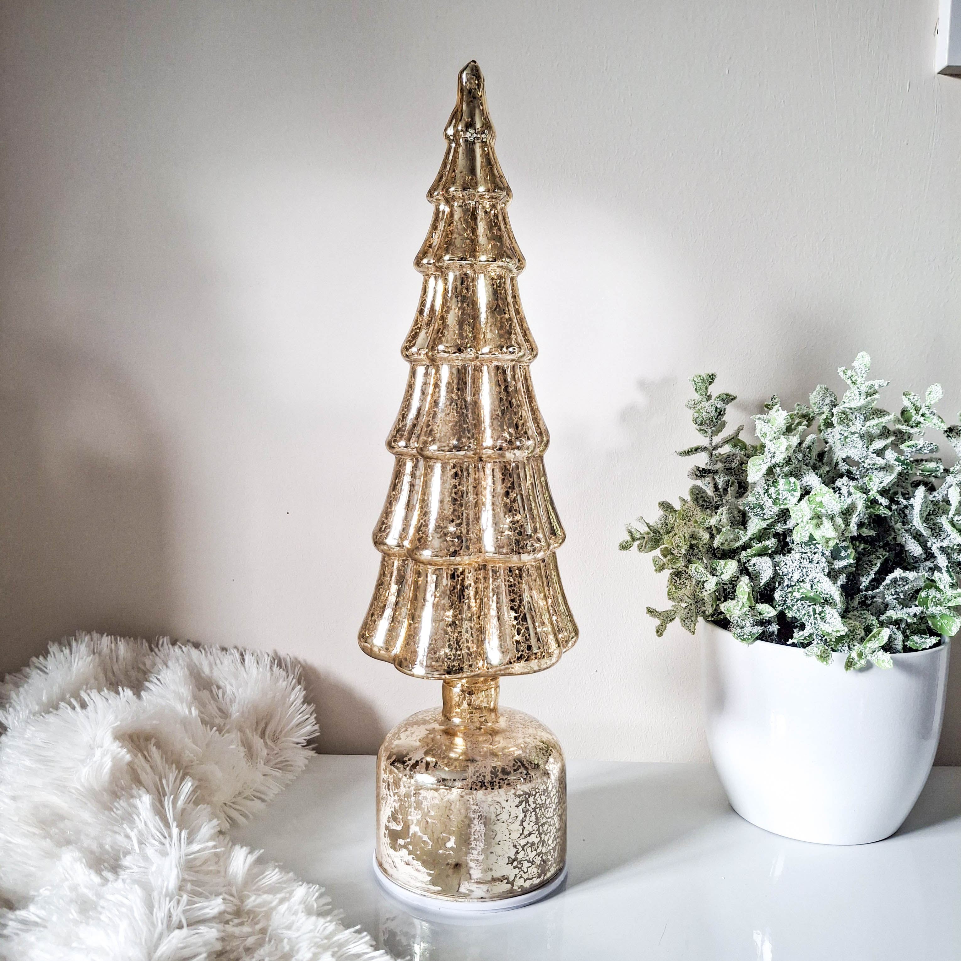 Antiqued Gold Revolving LED Glass Tree