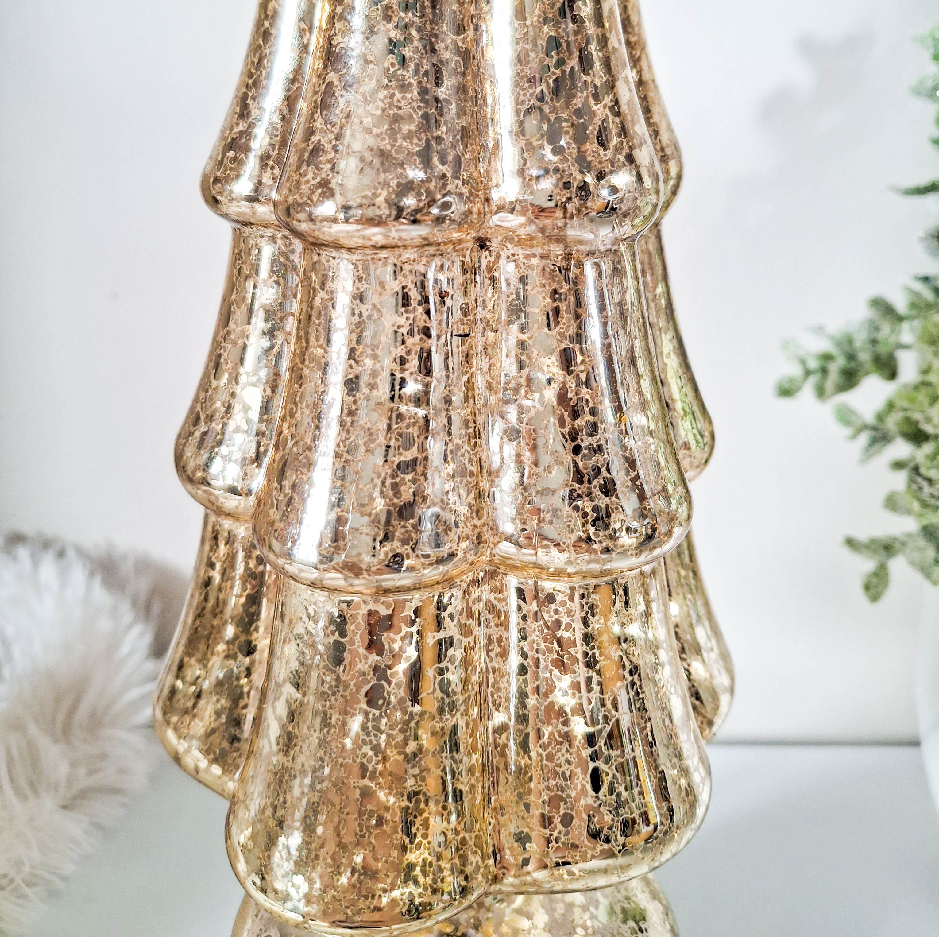 Antiqued Gold Revolving LED Glass Tree