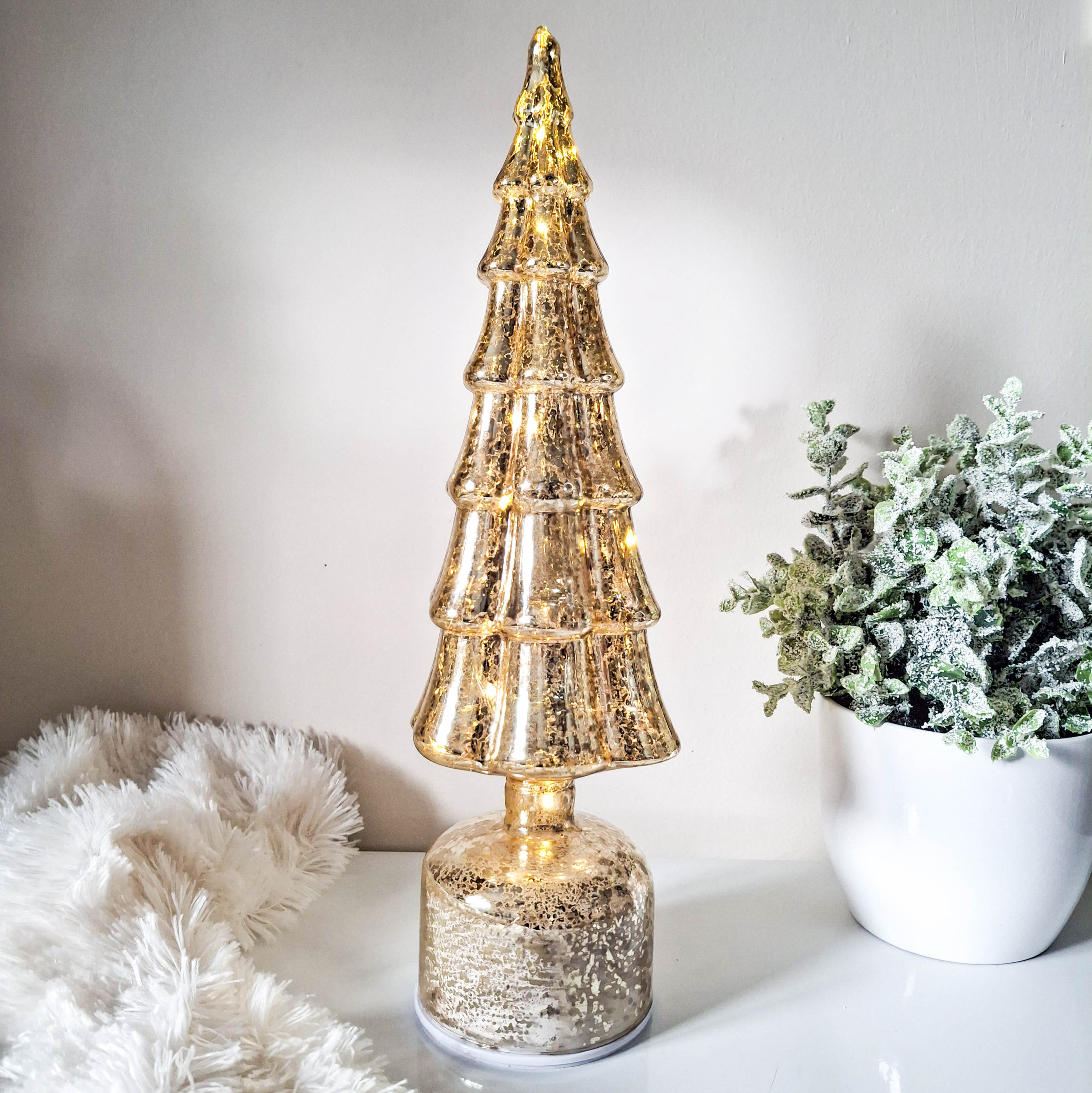 Antiqued Gold Revolving LED Glass Tree