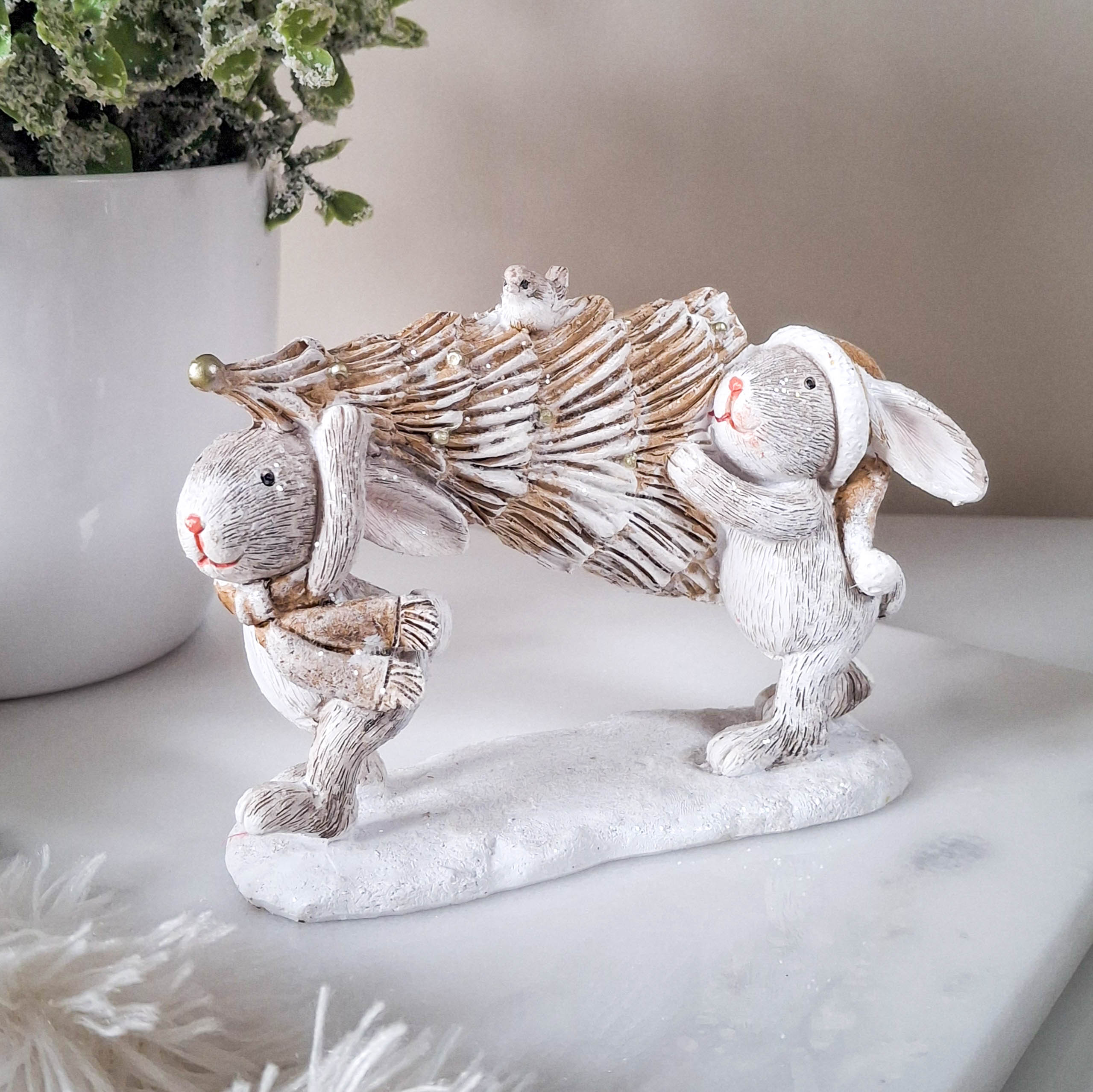 Christmas Bunnies with Tree Ornament