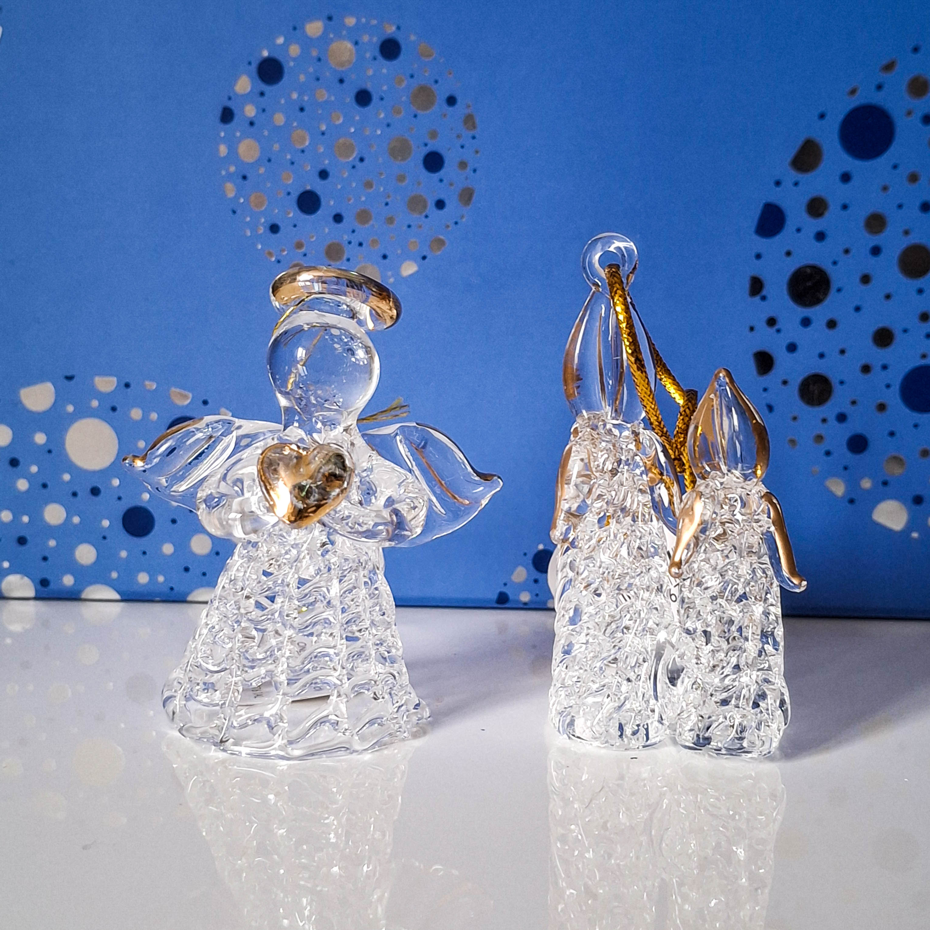 Glass Angel with Gold Heart Hanging Decoration