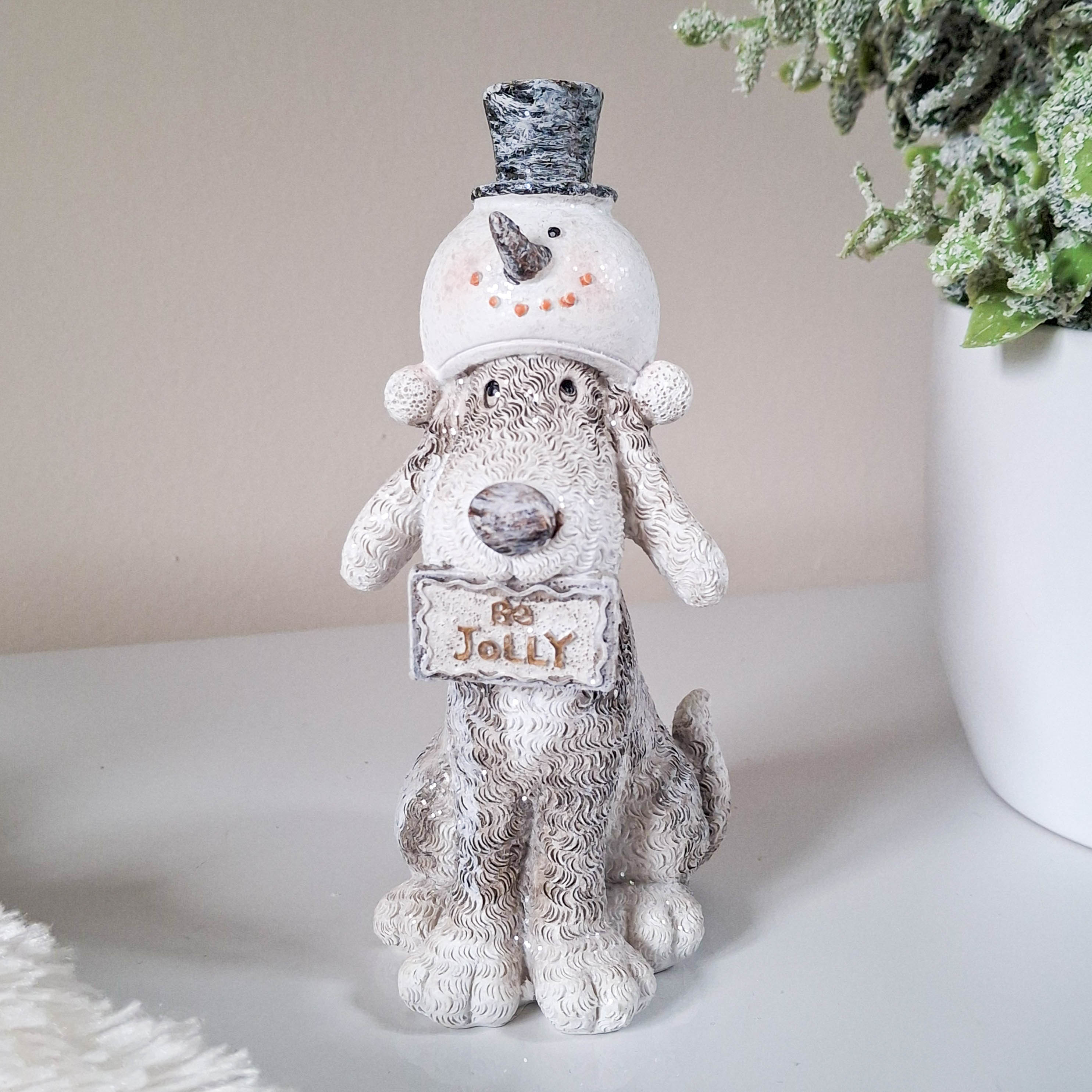 Sitting Christmas Dog with Hat