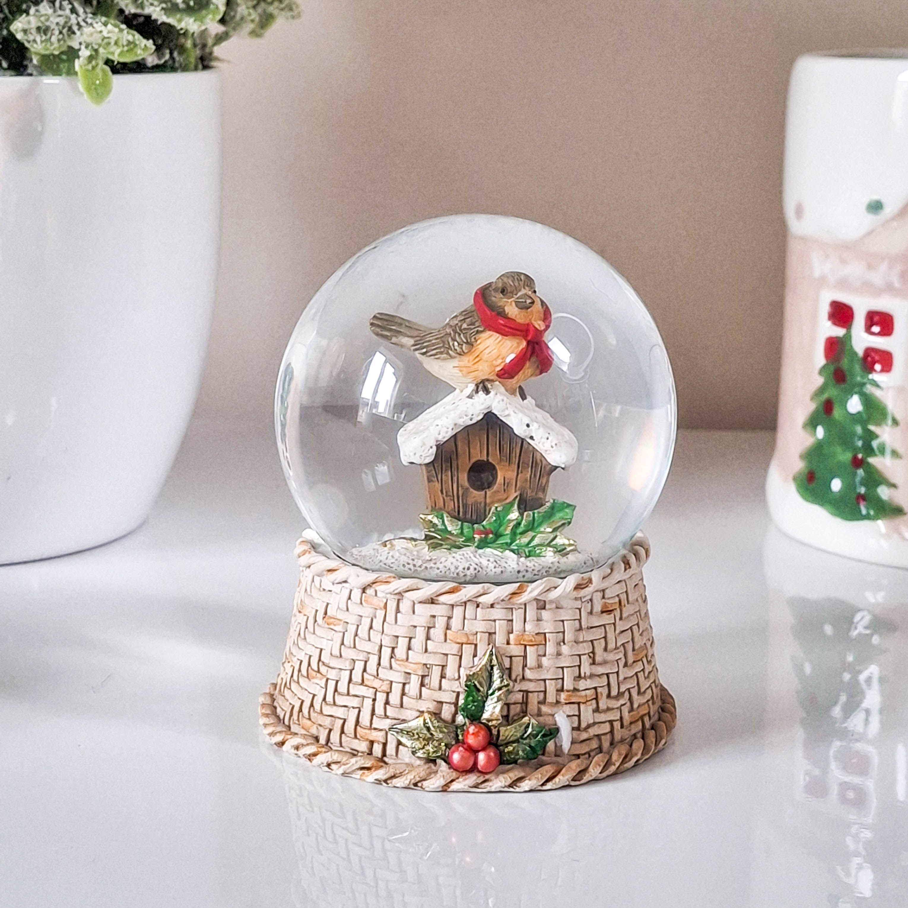 Robin on Birdhouse Snow Globe