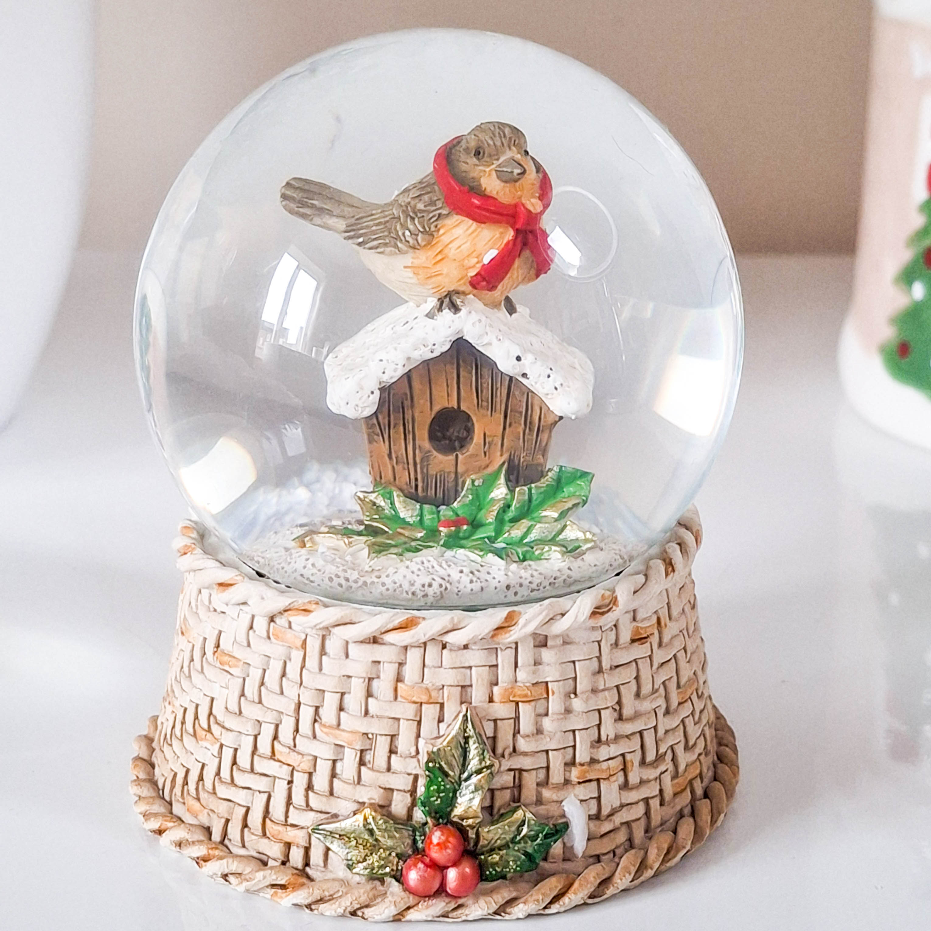 Robin on Birdhouse Snow Globe