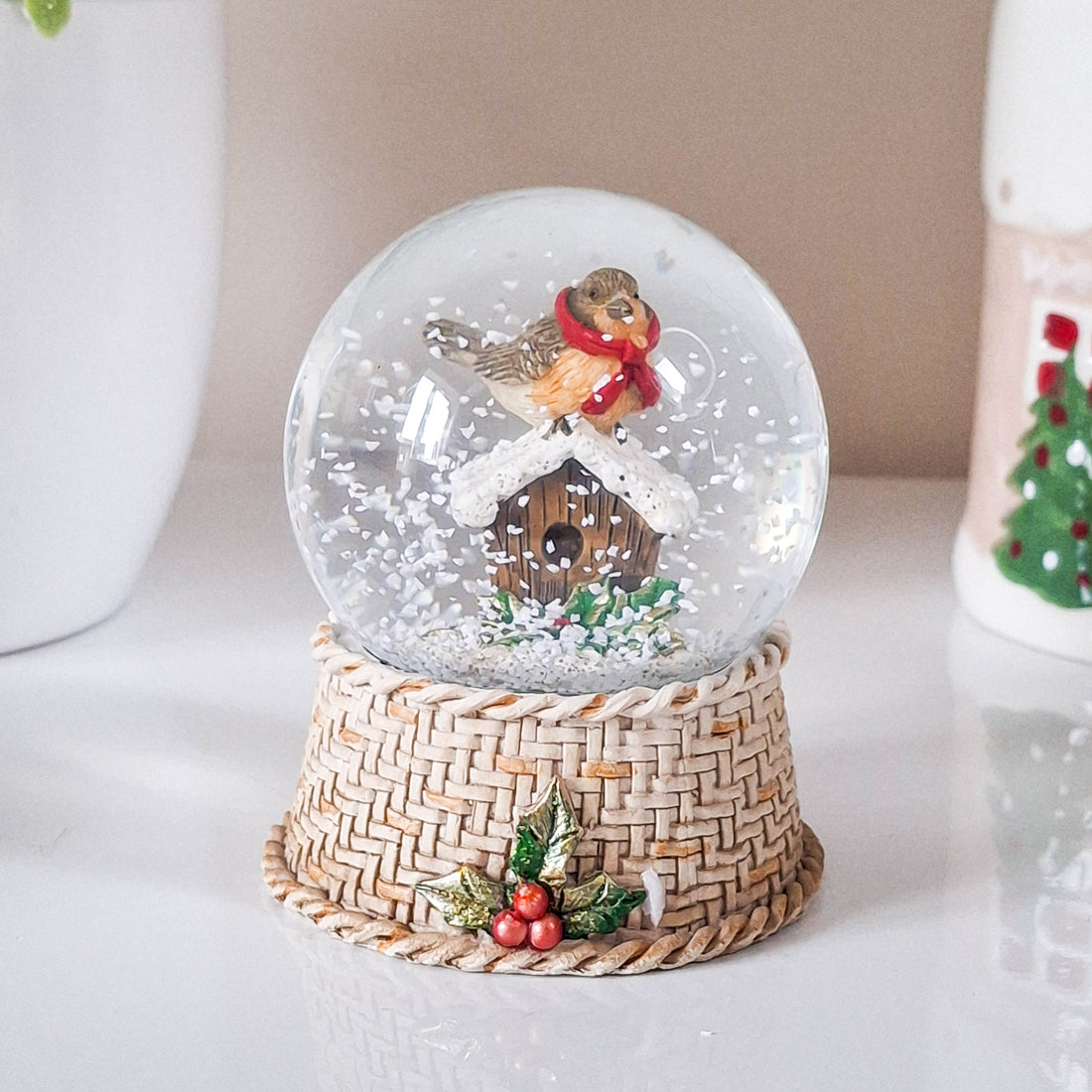 Robin on Birdhouse Snow Globe