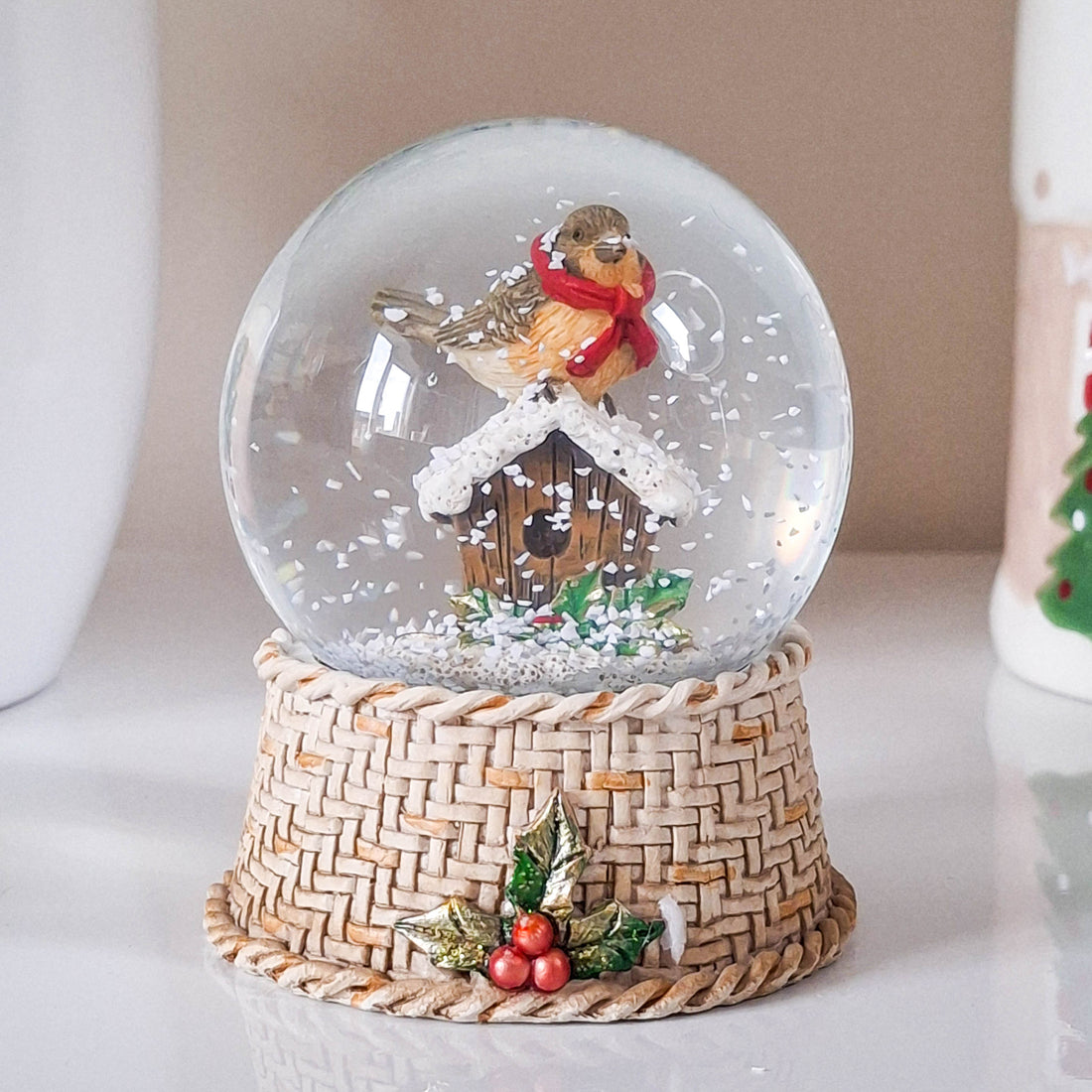 Robin on Birdhouse Snow Globe