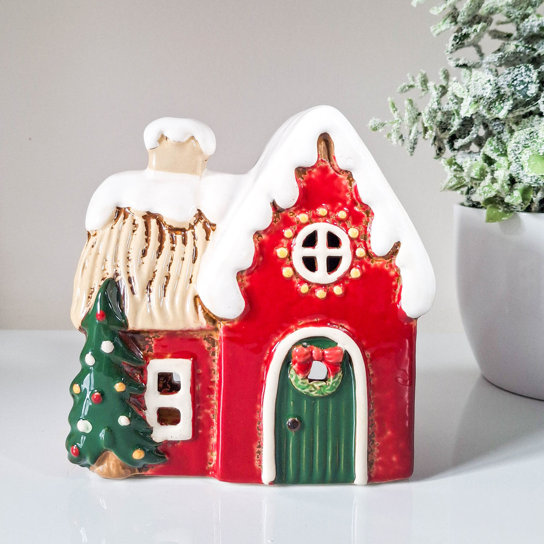 Red Ceramic Christmas Tealight House