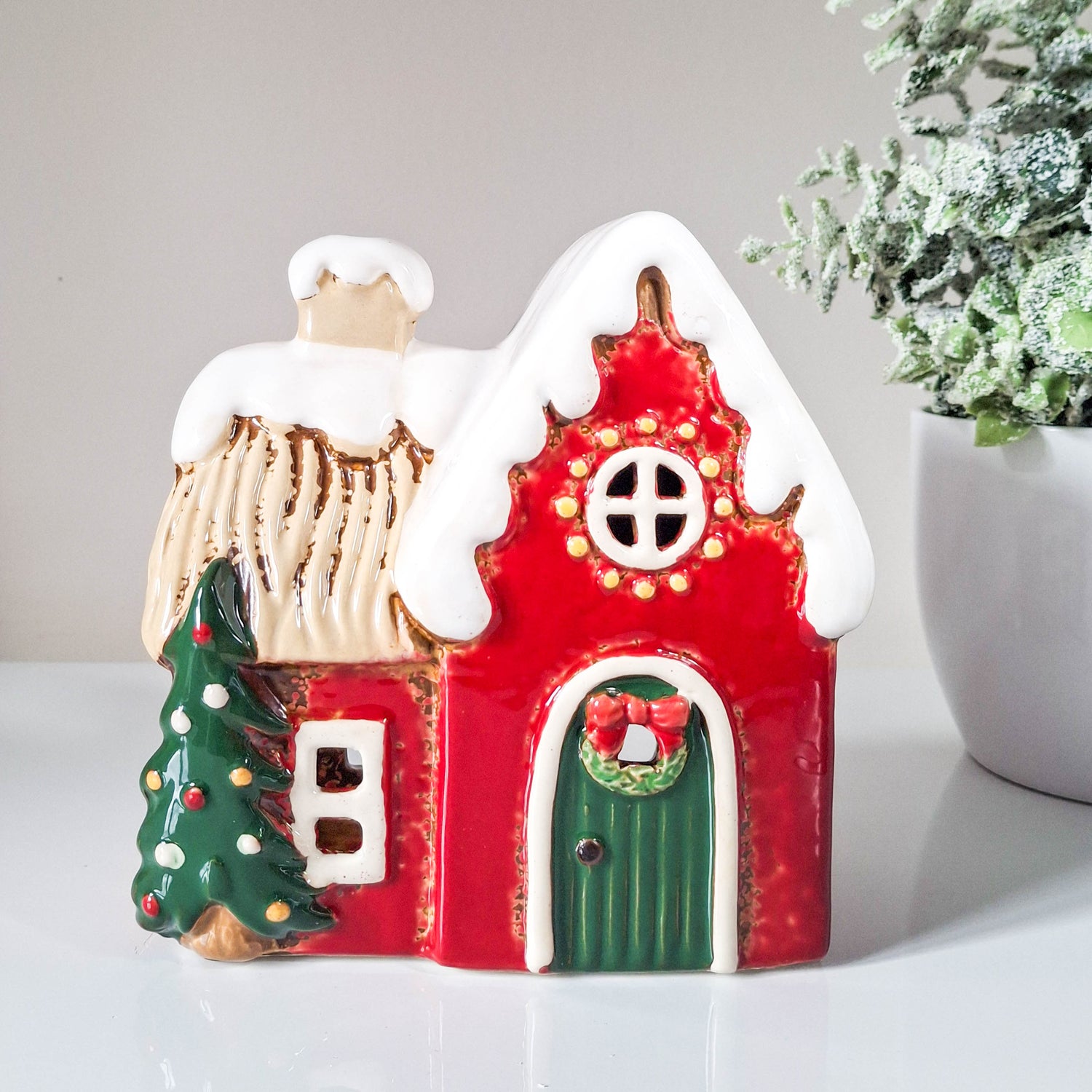 Red Ceramic Christmas Tealight House